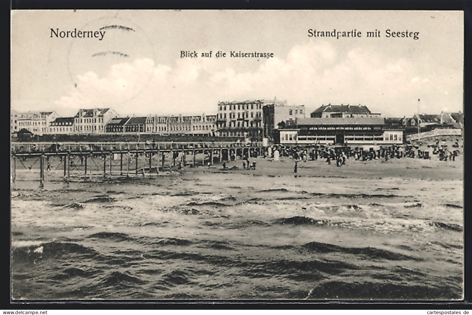 AK Norderney, Strandpartie Mit Seesteg U. Blick Auf Dei Kaiserstrasse  - Norderney