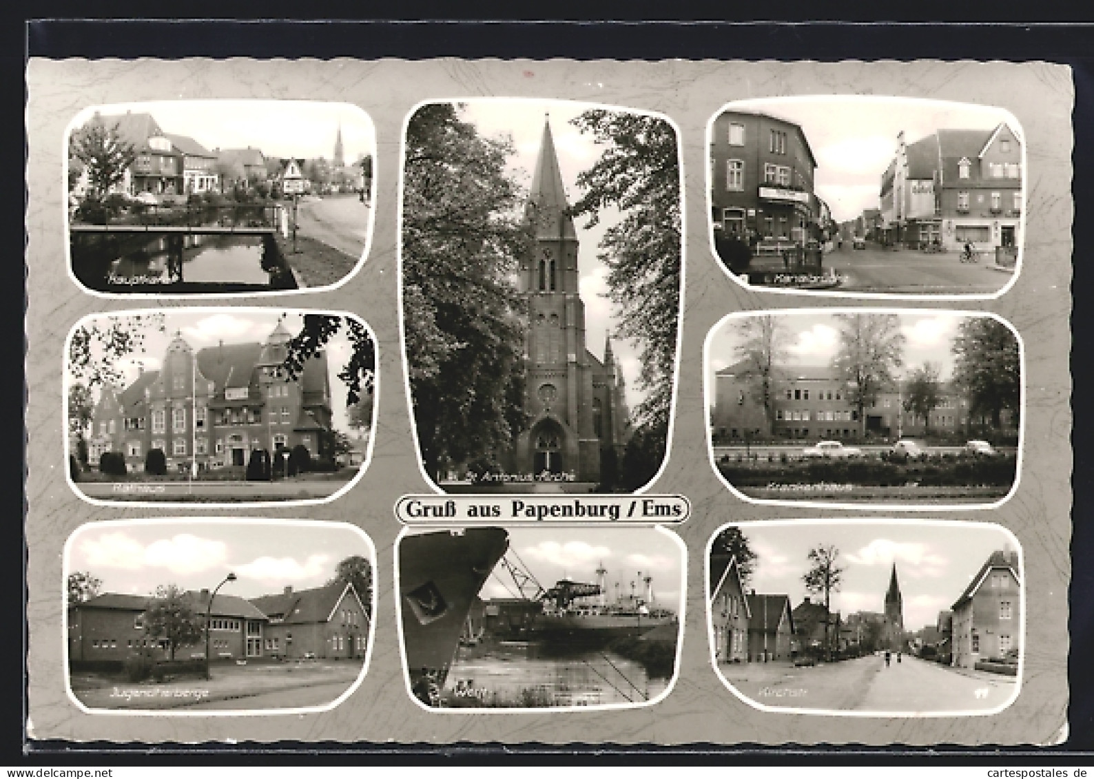 AK Papenburg /Ems, Kanalbrücke Mit Hotel, Jugendherberge, St. Antonius-Kirche  - Papenburg