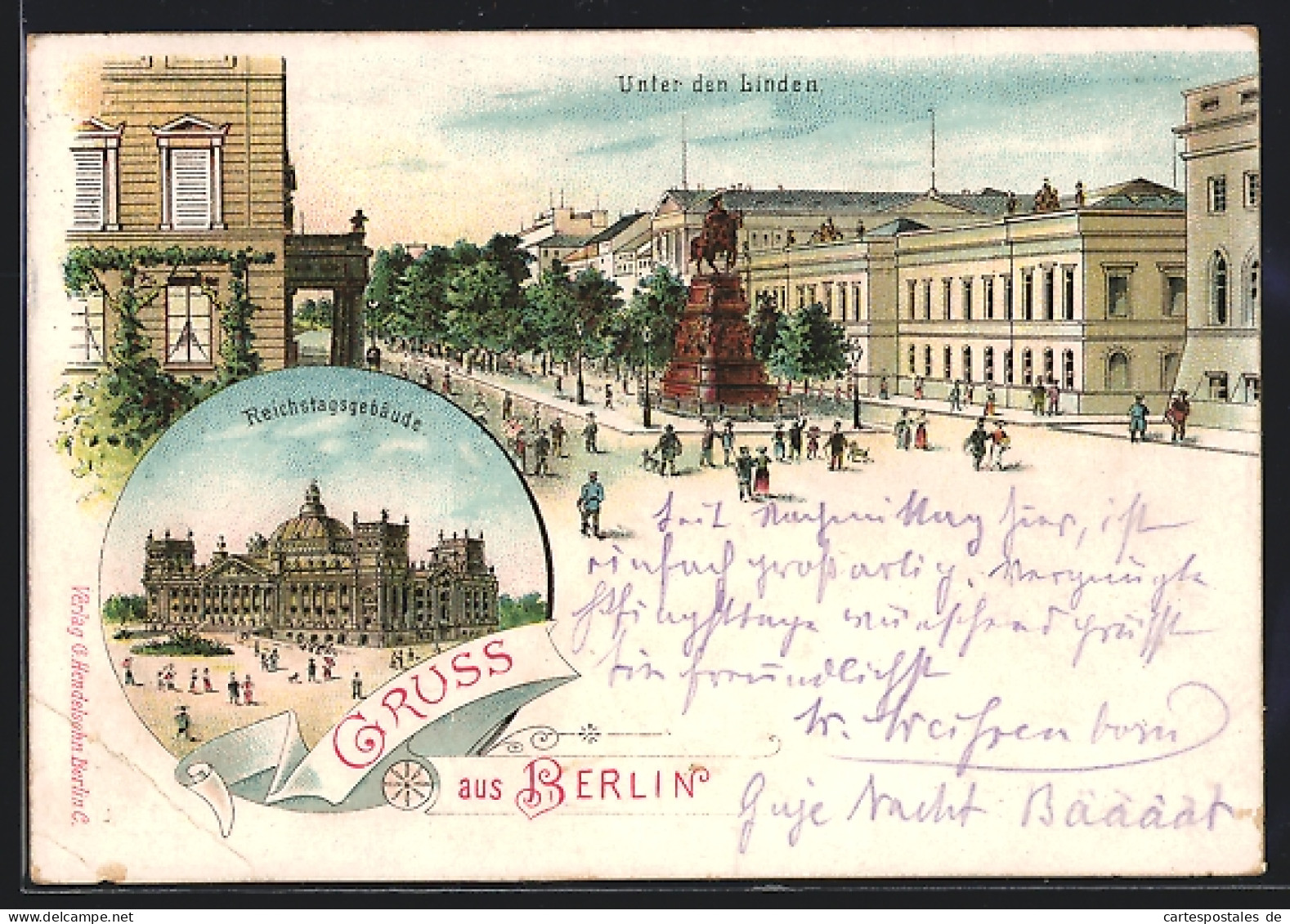 Lithographie Berlin, Partie Unter Den Linden, Reichstagsgebäude  - Mitte