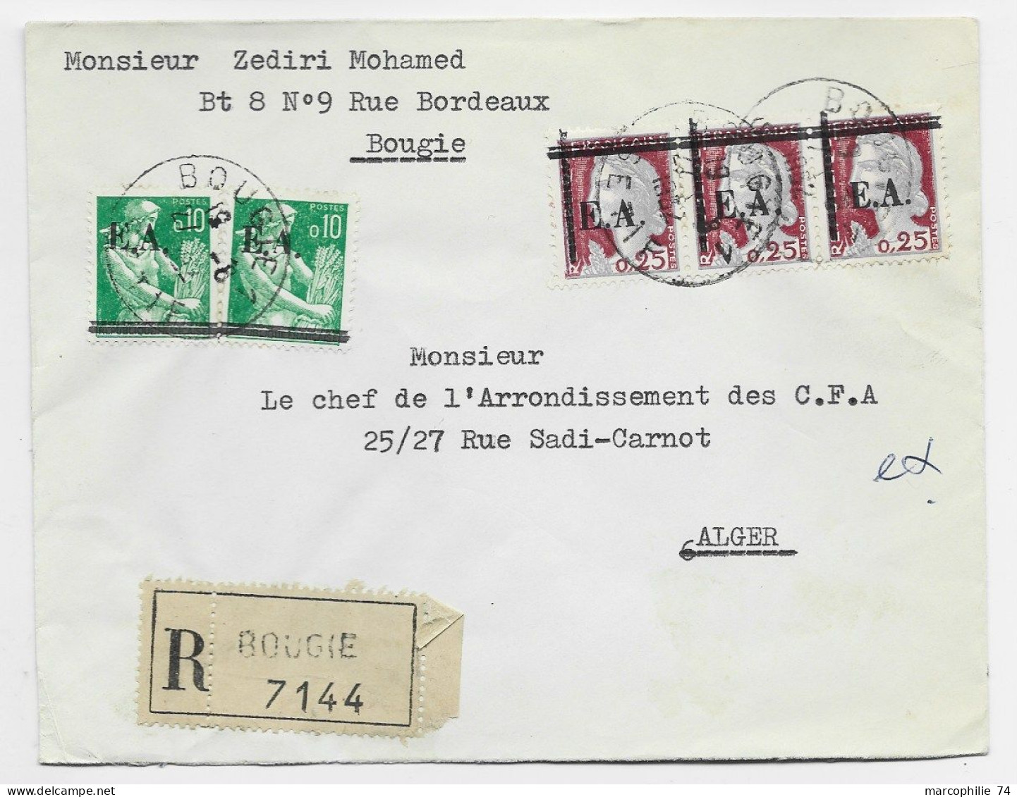 DECARIS 25C E.A. X3+10CX2  LETTRE REC BOUGIE 27.8.1992 SETIF AU TARIF - 1960 Marianne De Decaris