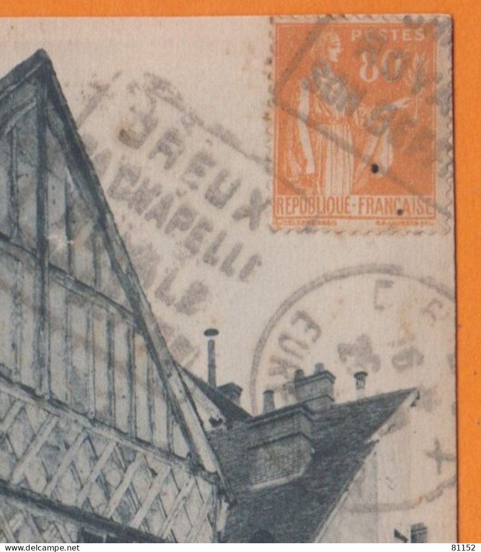 DAGUIN  Recto Et Verso  De DREUX  Sur CPA  " Vieilles Maisons  " Année 1939 Avec PAIX 80c Orange Pour 27 BEAUPUITS - Mechanical Postmarks (Other)