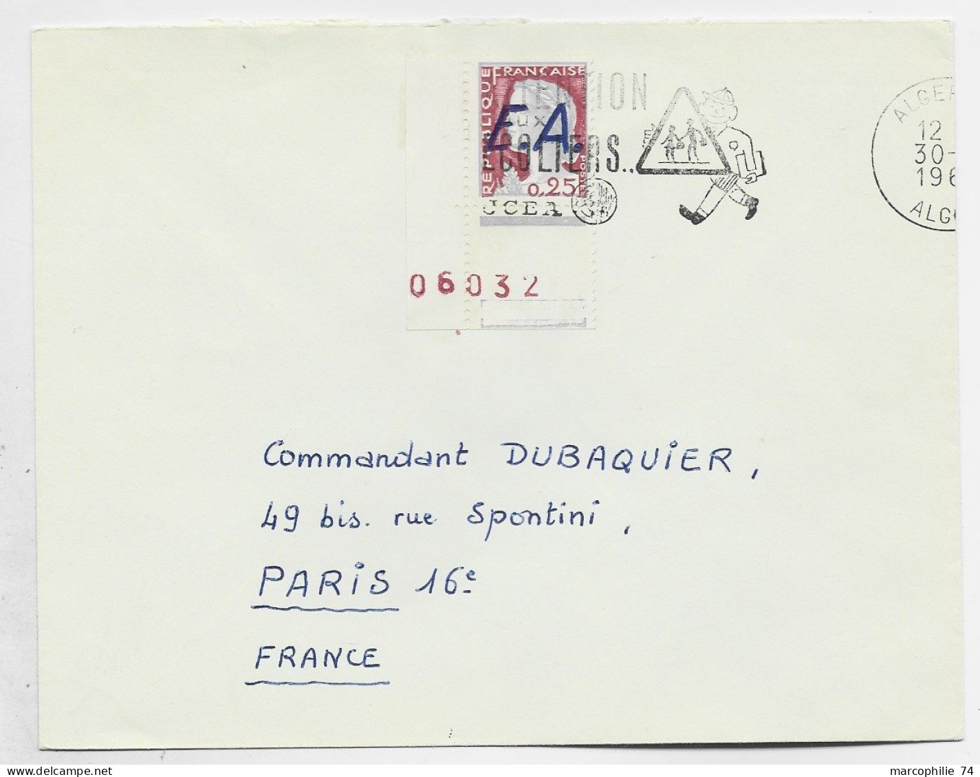 DECARIS 25C E.A.BDF GROSSE SURCHARGE VIOLETTE LETTRE MEC SECAP ALGER 196? - 1960 Marianne Of Decaris