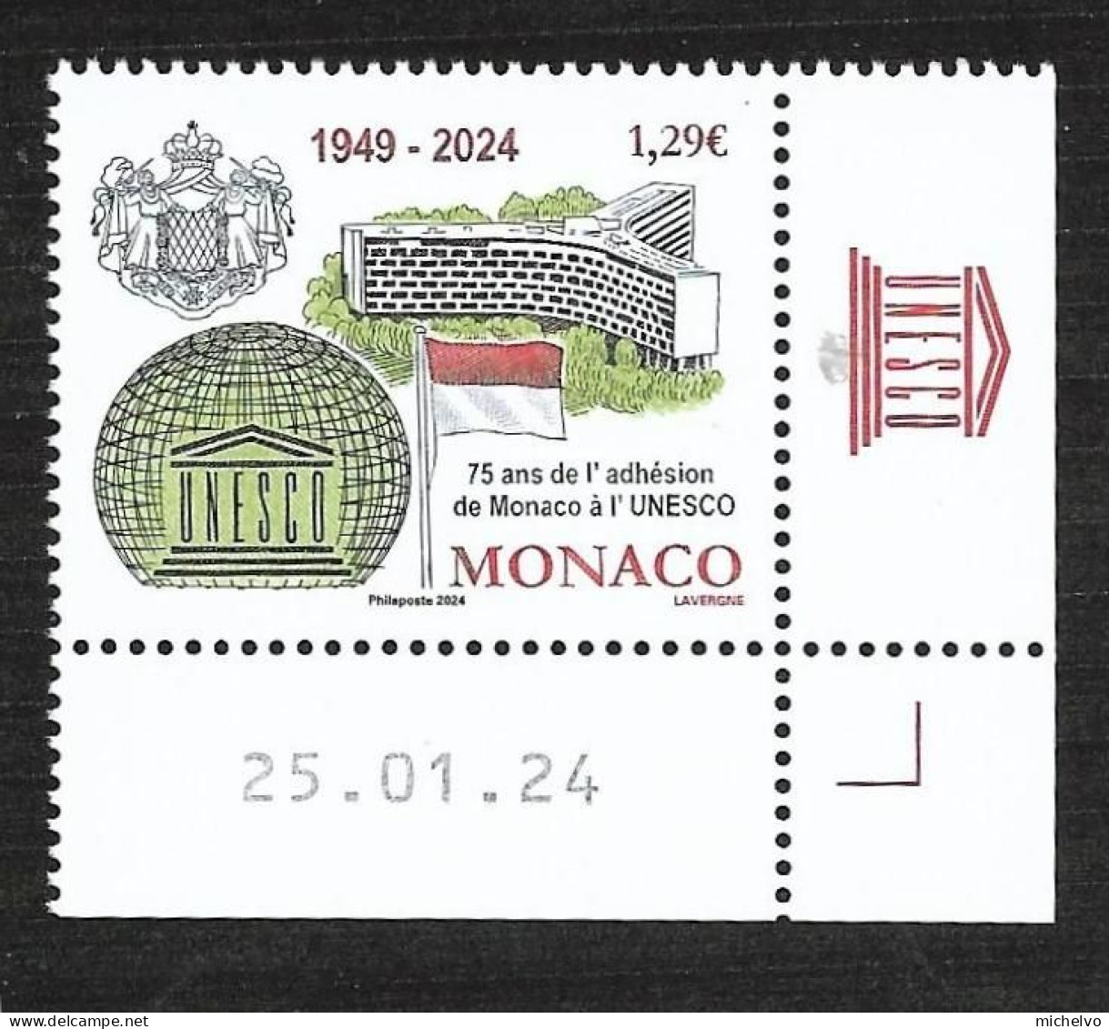 Monaco 2024 - Ahésion De Monaco à L'UNESCO ** (coin Daté) - Ongebruikt