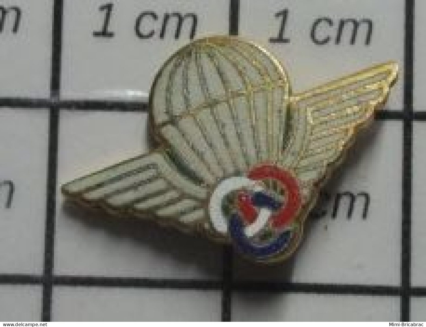 516C  Pin's Pins / Beau Et Rare / SPORTS / PARACHUTISME EQUIPE MILITAIRE 3 ANNEAUX TRICOLORES PARACHUTE AILES - Paracaidismo