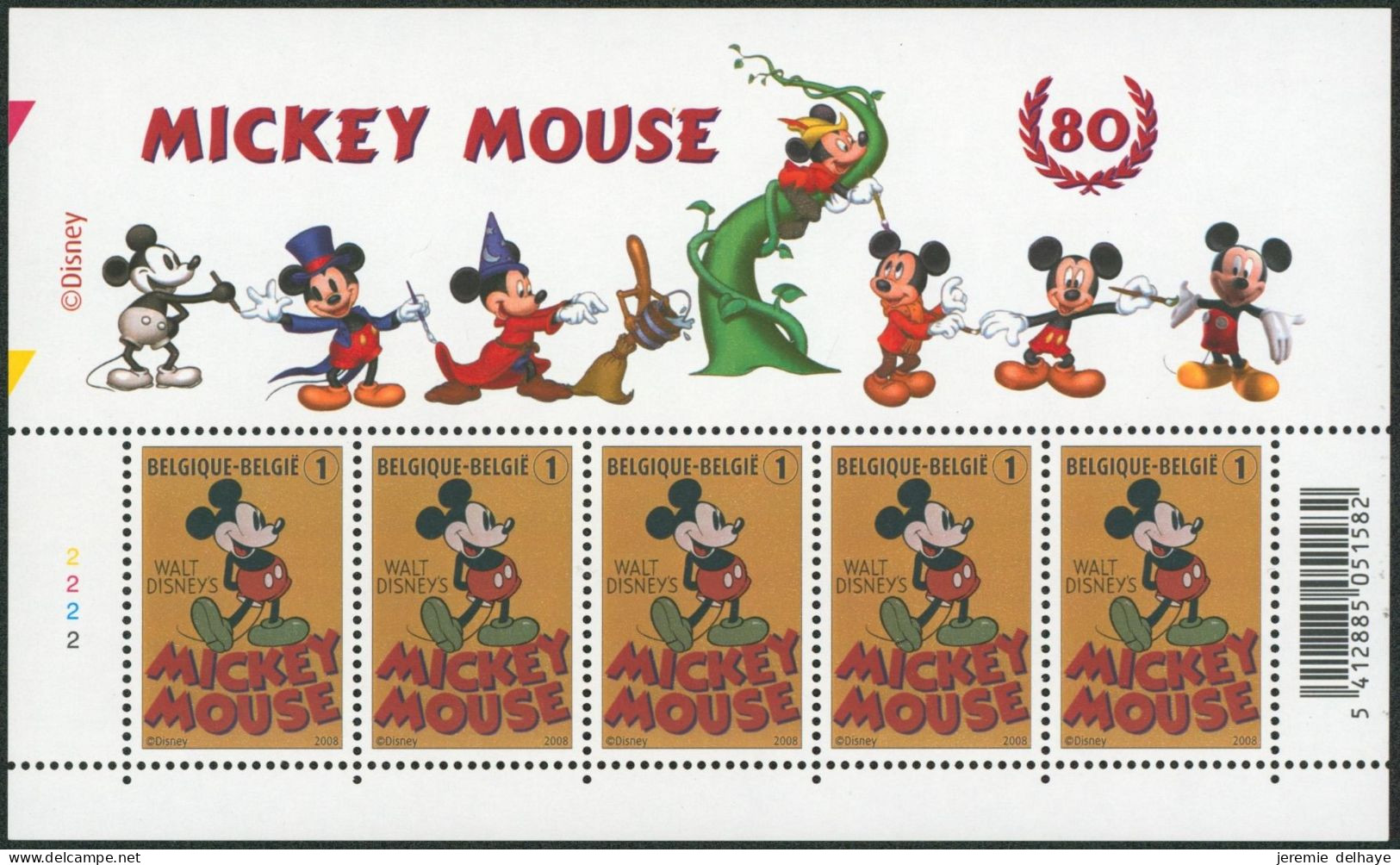 Feuillet (2008) - N°3784 En Petit Feuillet De 5** (MNH) Mickey Mouse (BD) - 2001-2010