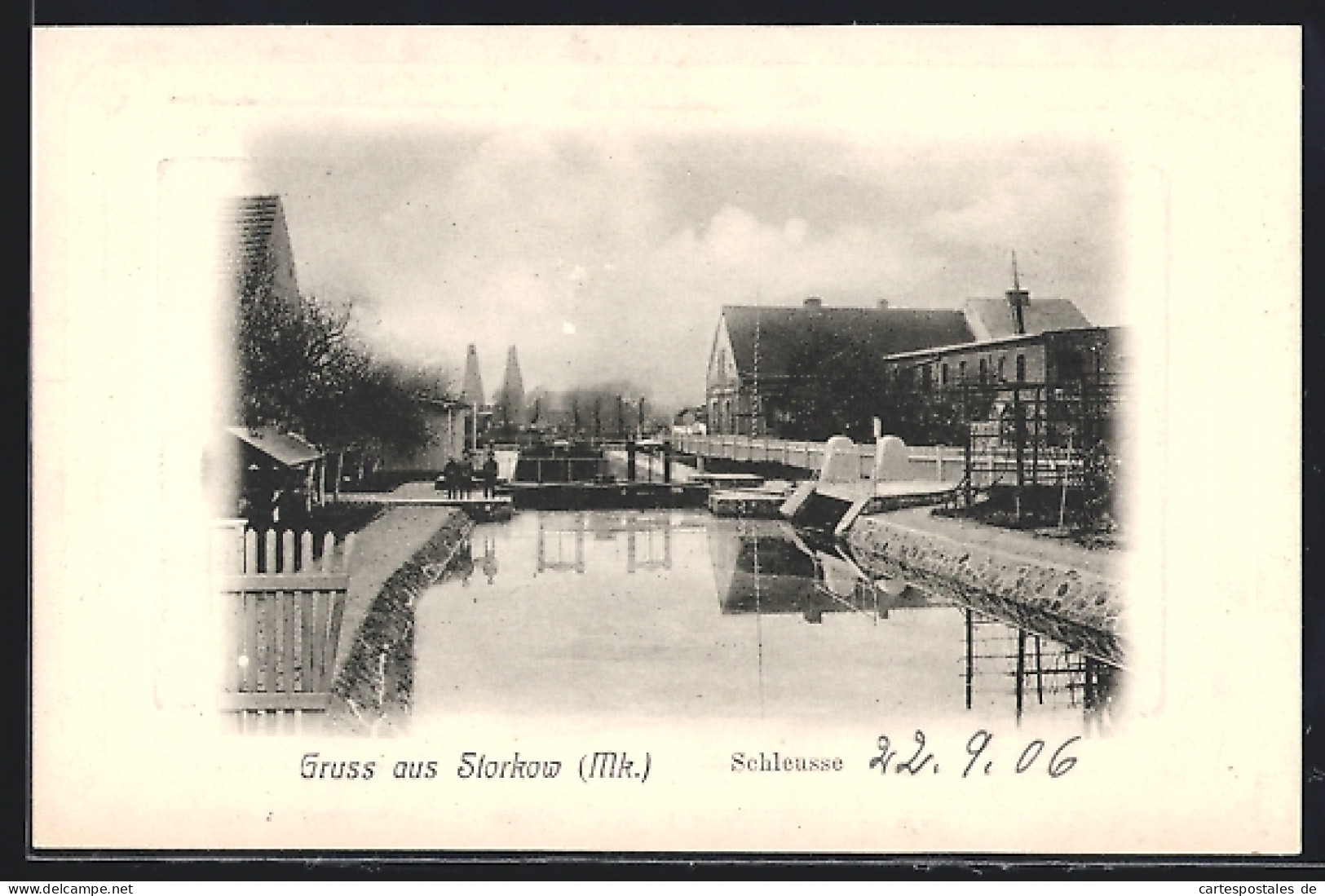 AK Storkow (Mark), Partie An Der Schleuse, Geprägtes Passepartout  - Storkow