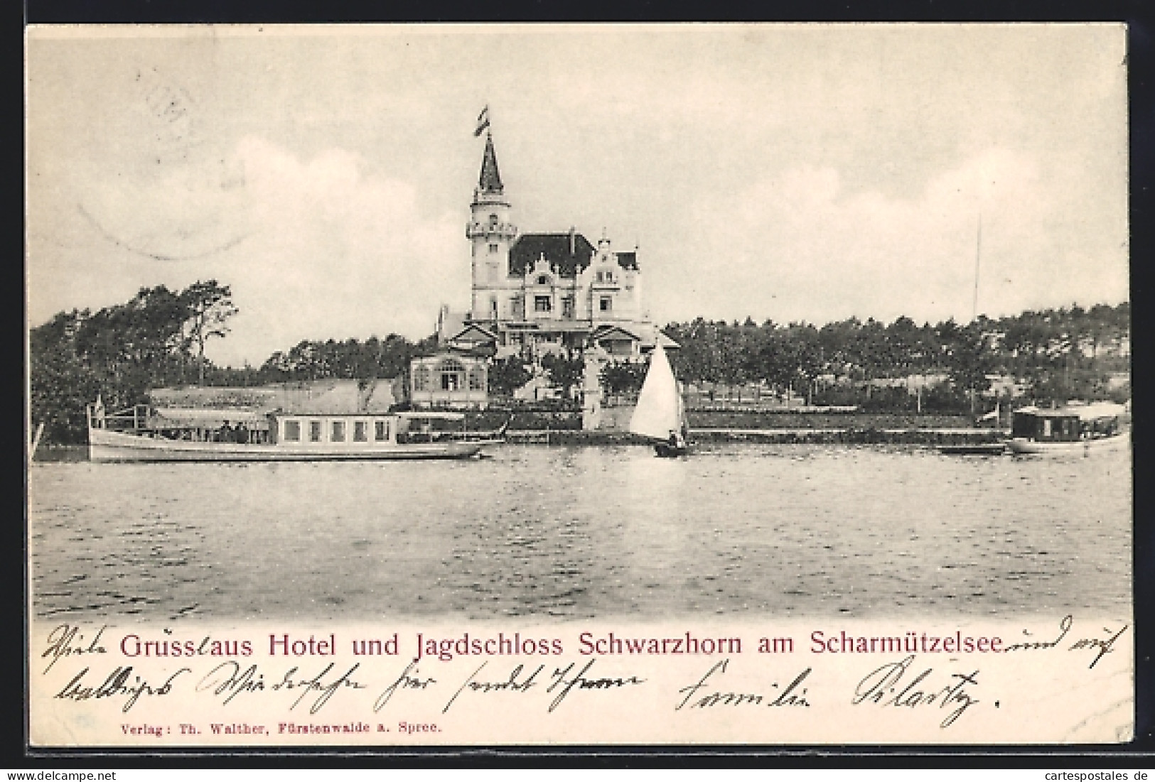 AK Schwarzhorn Am Scharmützelsee, Partie Auf Dem Wasser Mit Segelboot Und Schloss  - Sonstige & Ohne Zuordnung