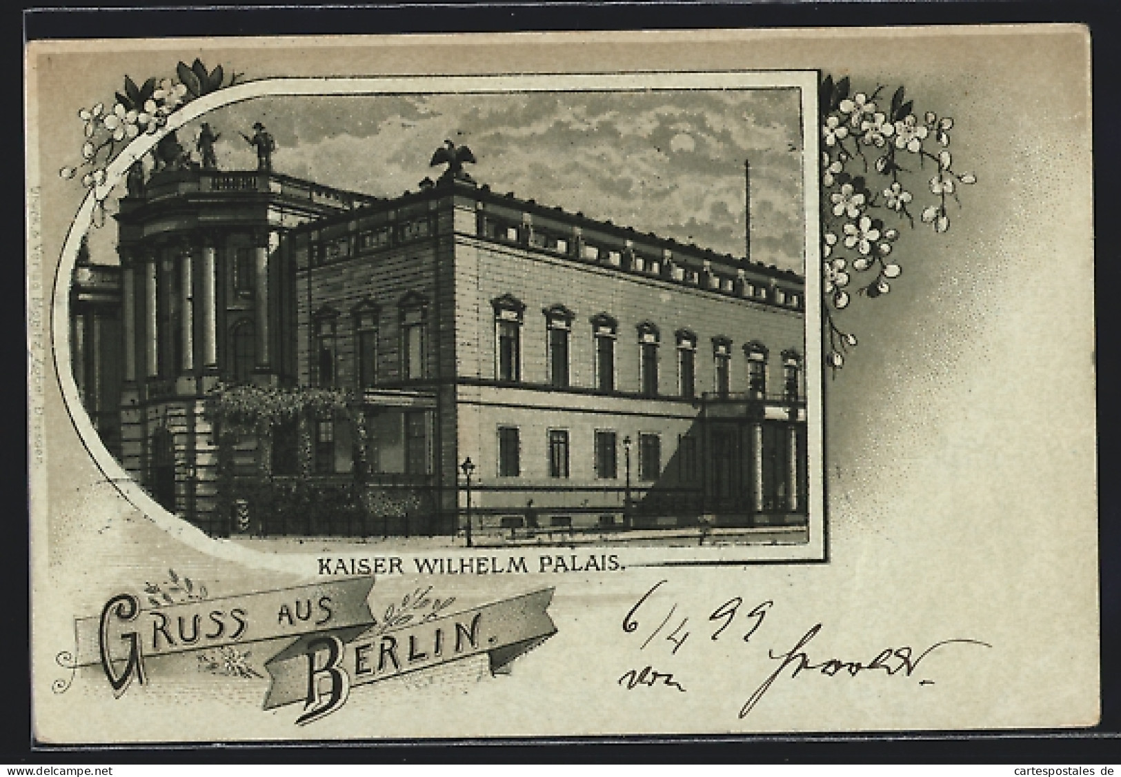 Mondschein-Lithographie Berlin, Kaiser Wilhelm Palais, Strassenansicht  - Mitte