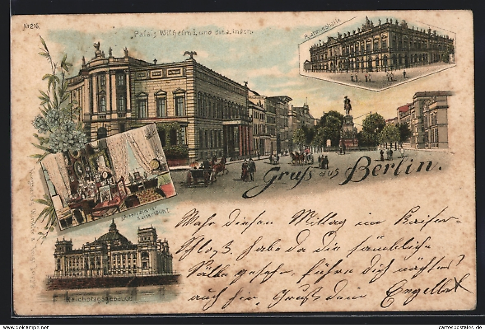 Lithographie Berlin-Tiergarten, Palais Wilhelm I. Und Die Linden, Reichstagsgebäude  - Mitte