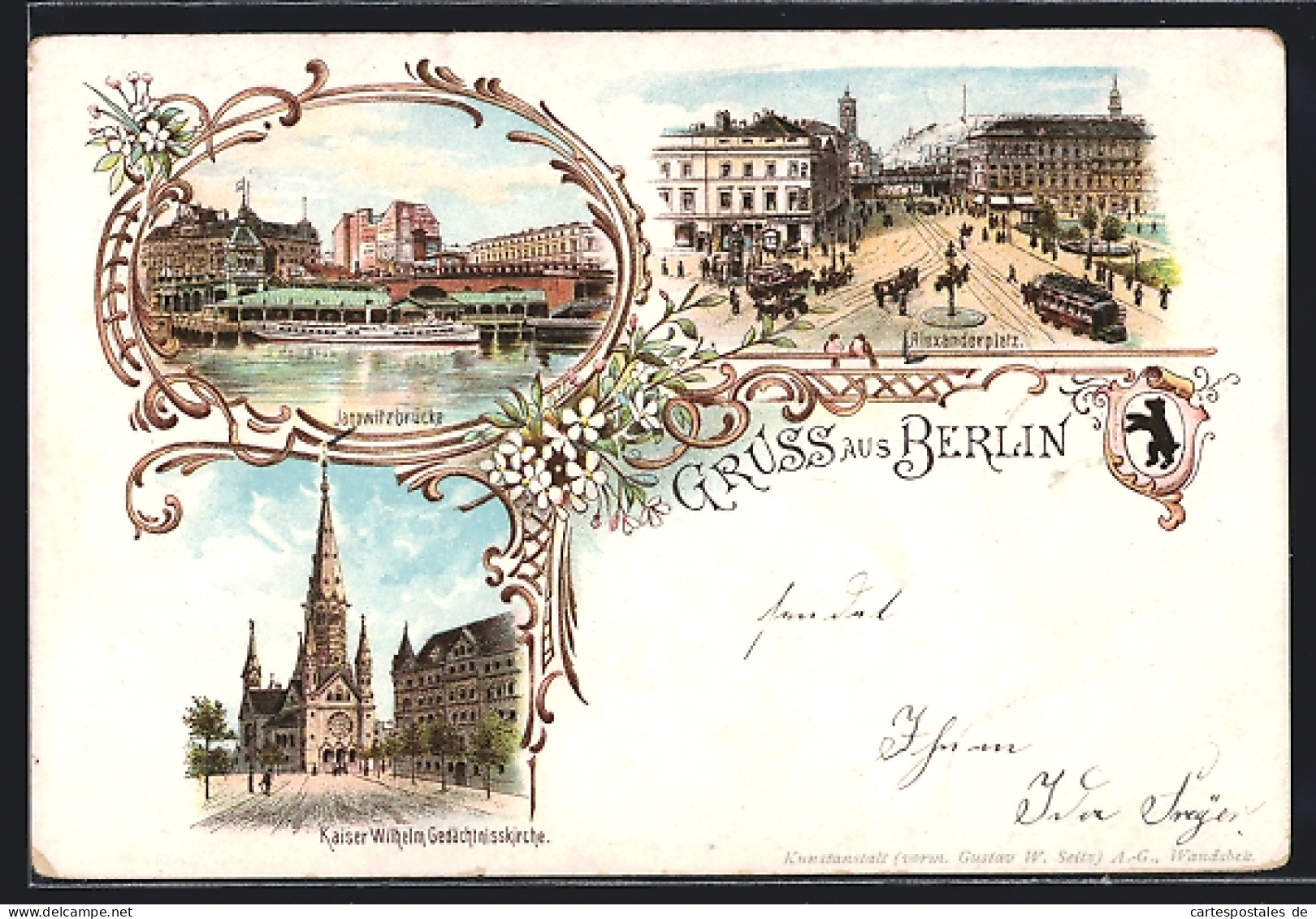 Lithographie Berlin, Janowitzbrücke, Alexanderplatz Mit Pferdebahnen  - Mitte