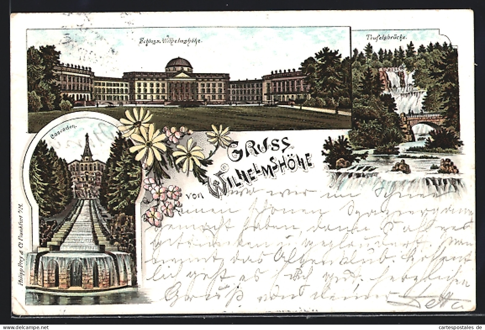Lithographie Kassel-Wilhelmshöhe, Schloss Mit Teufelsbrücke  - Kassel