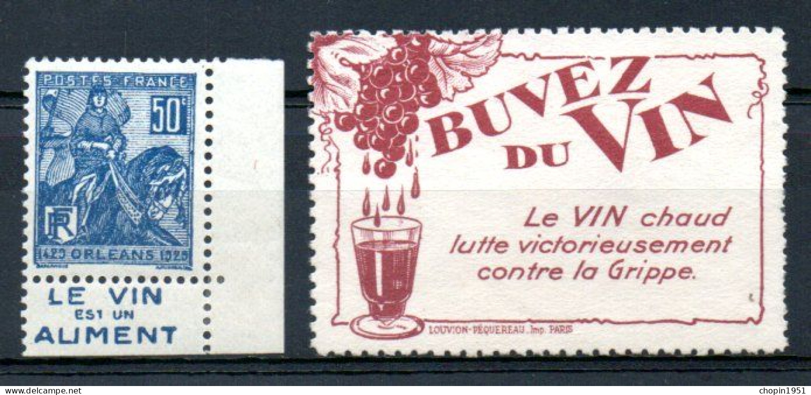 N° 257 JEANNE D'ARC ORLÉANS : LE VIN EST UN ALIMENT + Vignette : BUVEZ DU VIN - Vini E Alcolici