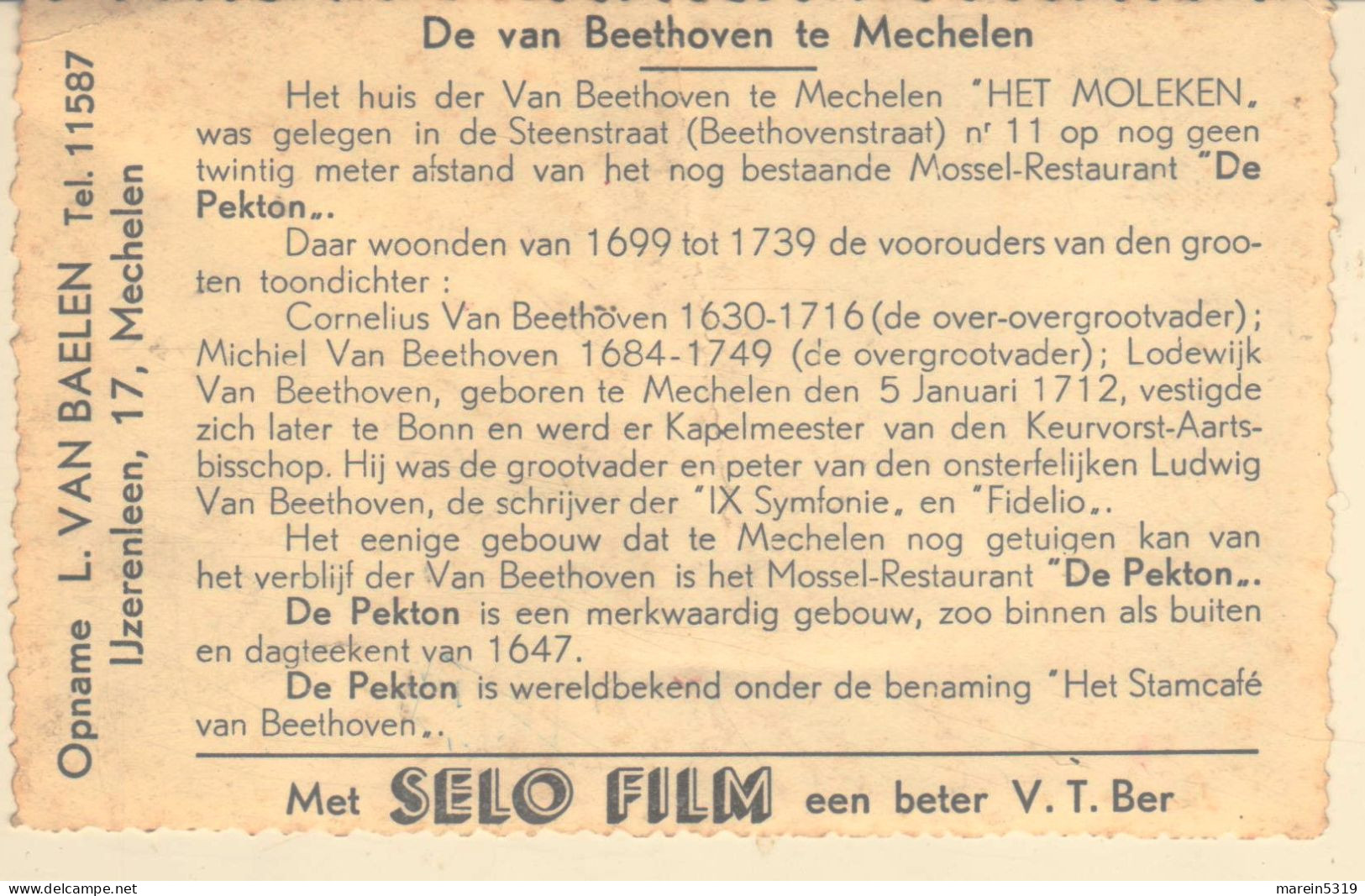 Mechelen  " Oude Fotokaart  - " In De PEKTON " Stamcafé Van Beethoven - Binnenzicht - 1 - Zie Scans - Mechelen