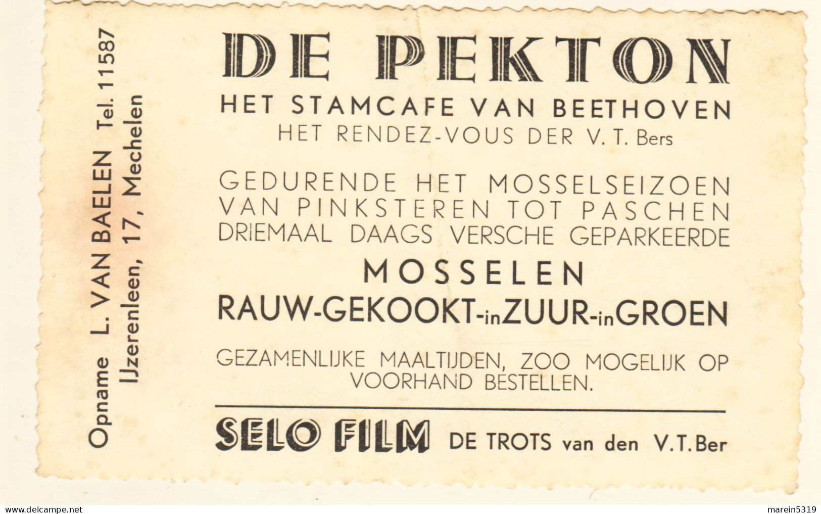 Mechelen  " Oude Fotokaart  - " In De PEKTON " Stamcafé Van Beethoven - Binnenzicht - 2 - Zie Scans - Malines