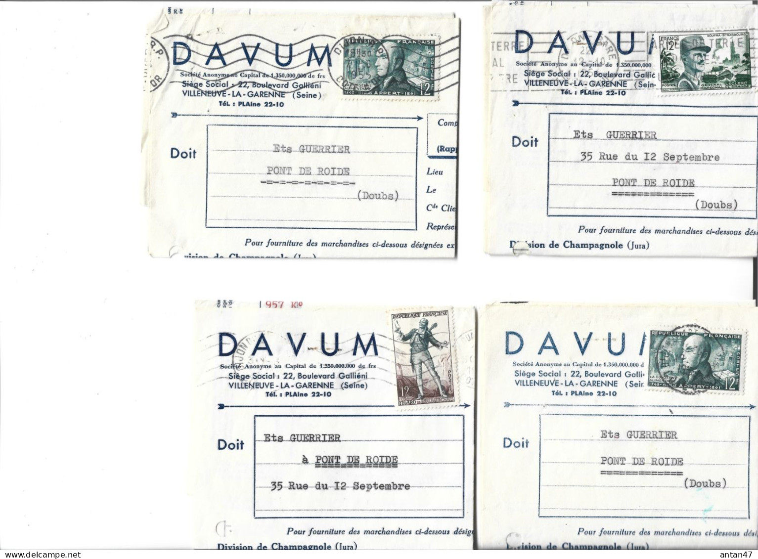 9 Factures Timbrées & Oblitérées / 92 VILLENEUVE LA GARENNE / DAVUM SIDELOR Fabrique Fils Carrés, Plats - 1900 – 1949