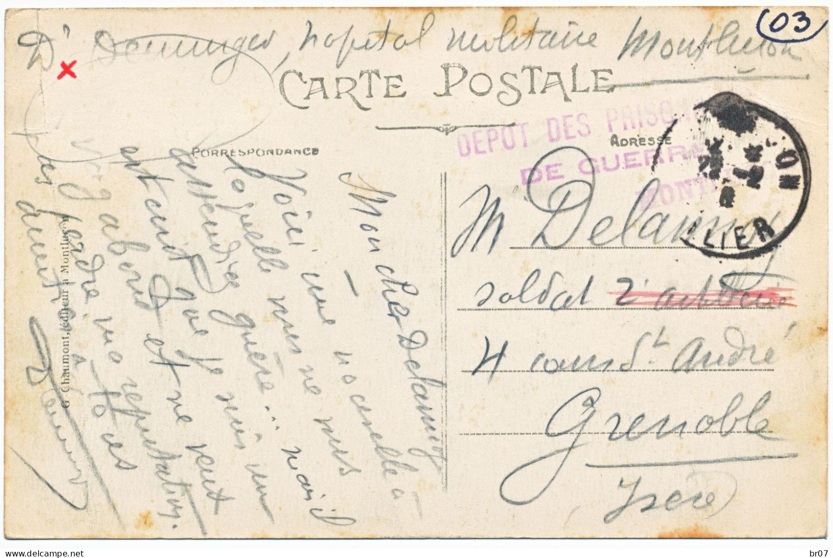 ALLIER CP 1916 MONTLUCON DEPOT DE PRISONNIERS DE GUERRE HOPITAL MILITAIRE DE MONLUCON - WW I