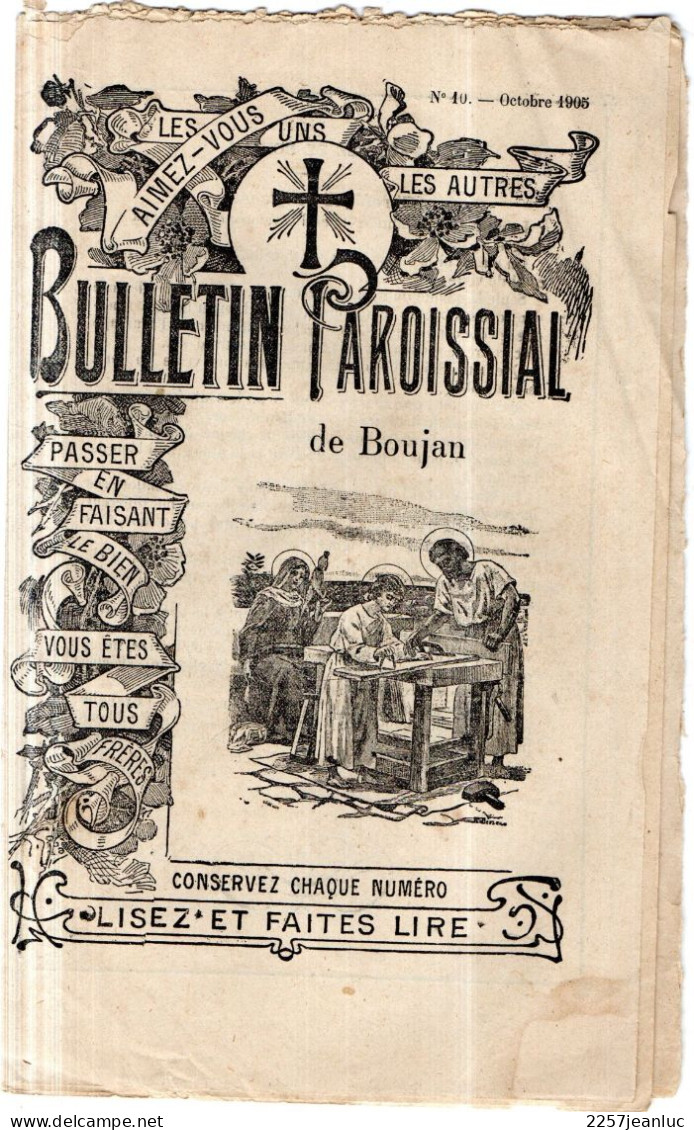 Bulletin  Paroissial De Boujan Sur Libron  De  Octobre   1905.n 10 De 16 Pages - Documents Historiques