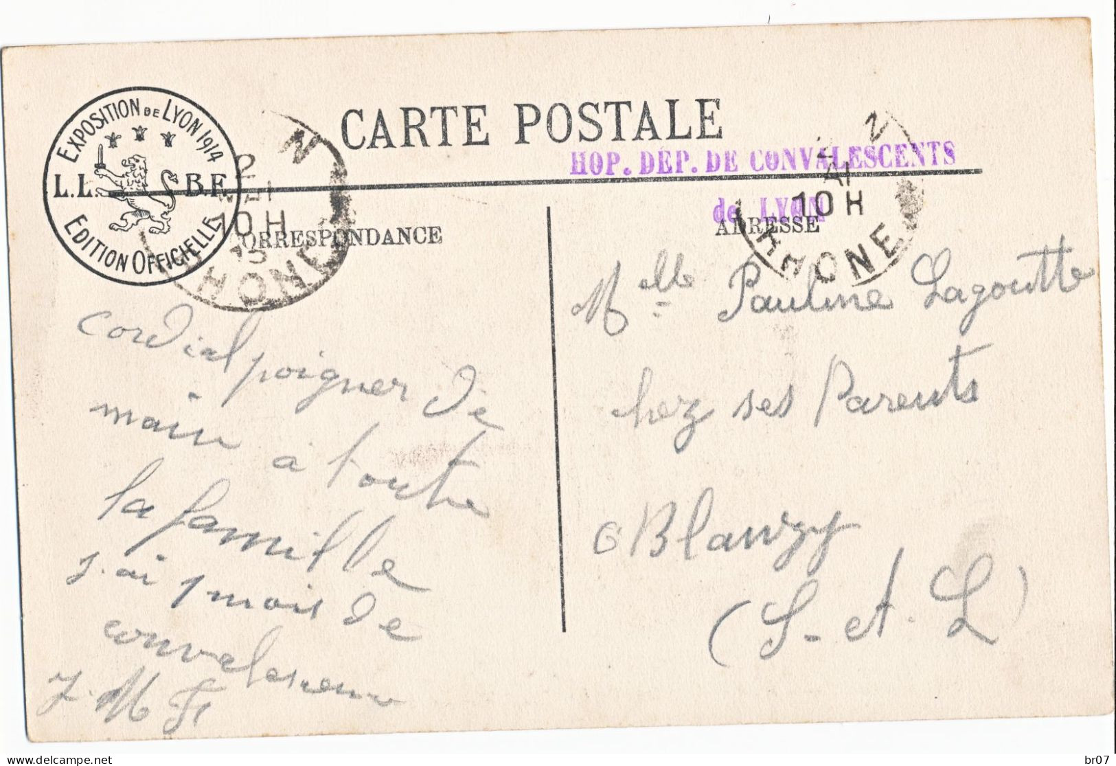 RHONE CP 1915 LYON HOPITAL DEPOT DES CONVALESCENTS - Guerre De 1914-18