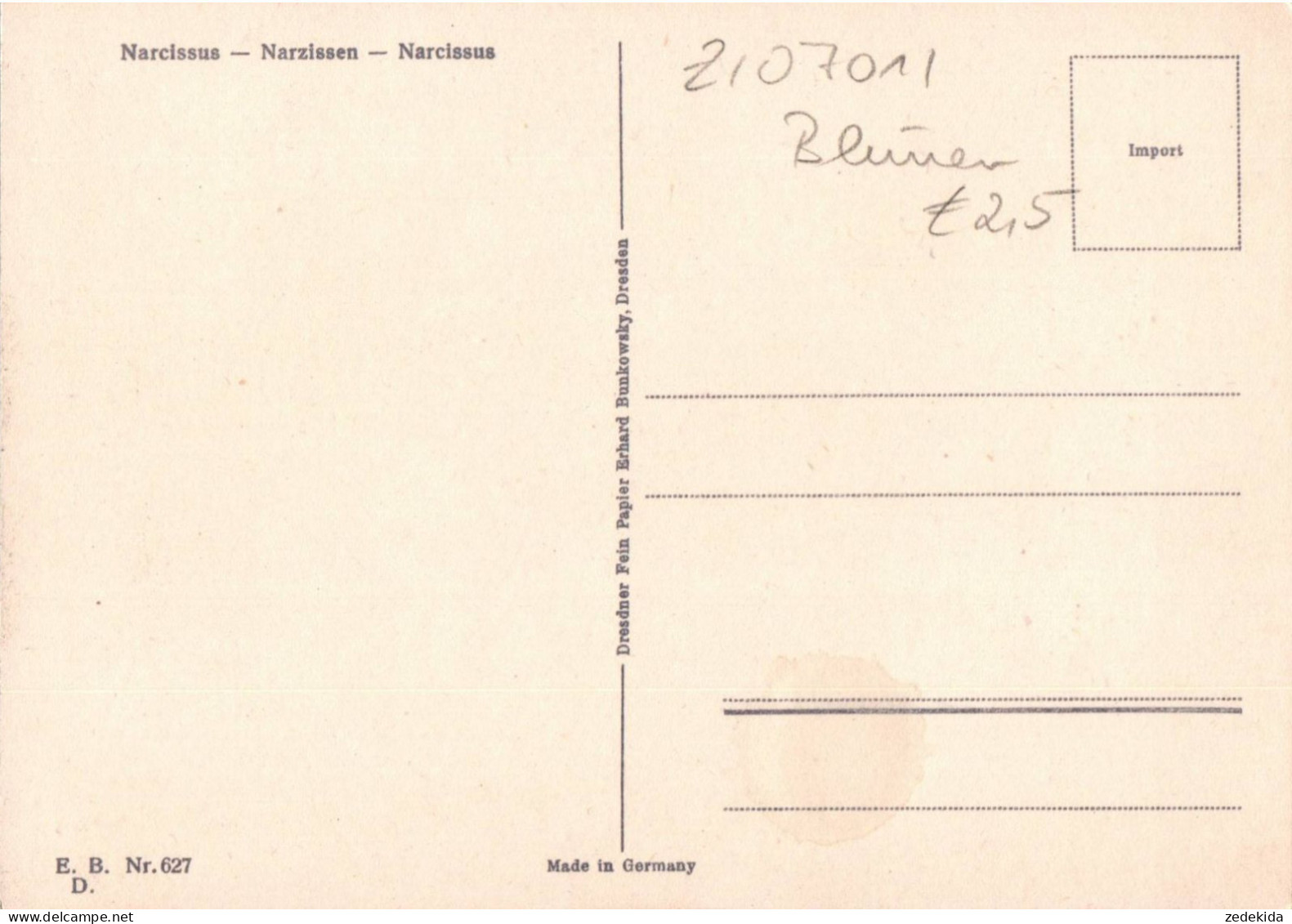H1822 - Glückwunschkarte Blumen Narzissen - Erhard Bunkowsky - Bloemen