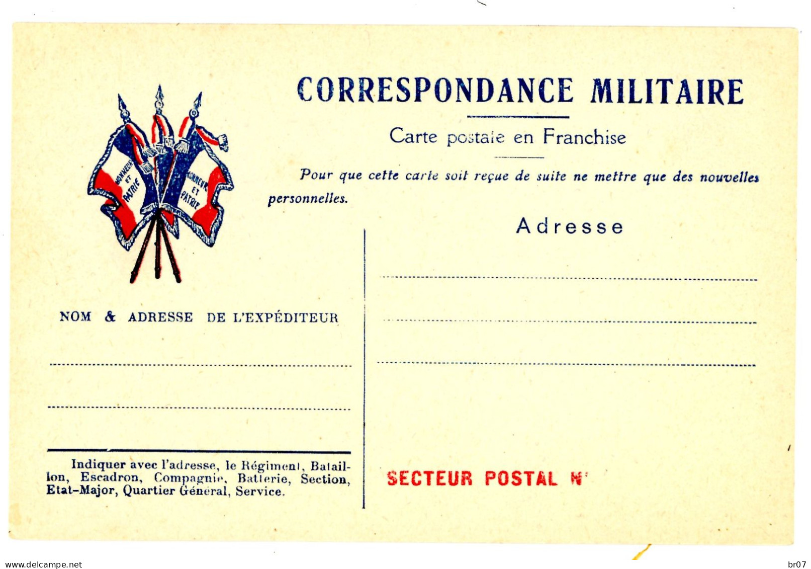 CPFM DESTINATION HORS HEXAGONE VOIR SECTEUR POSTAL N°   NEUVE - Guerra De 1914-18