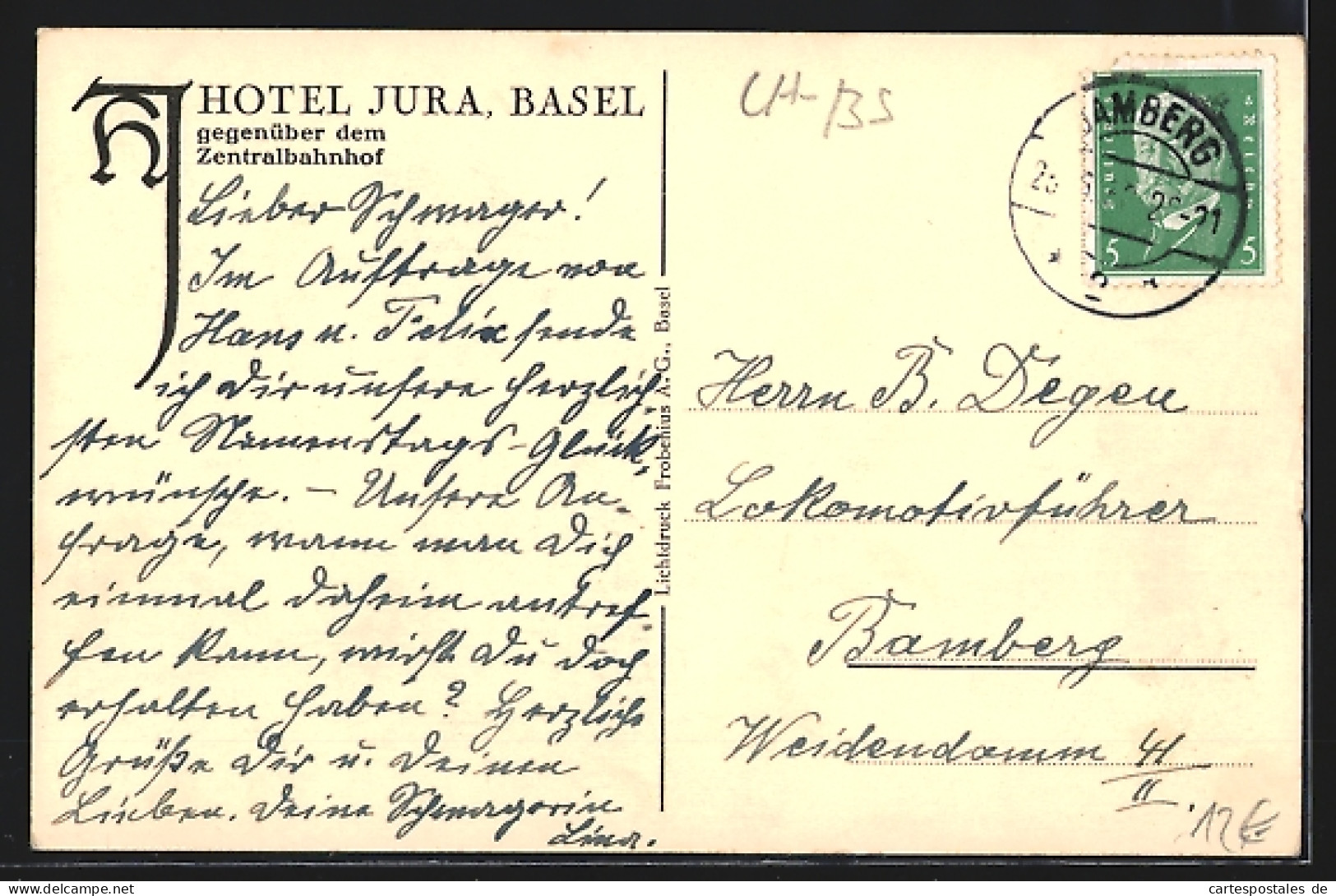 AK Basel, Hotel Jura Gegenüber Dem Zentralbahnhof  - Basilea