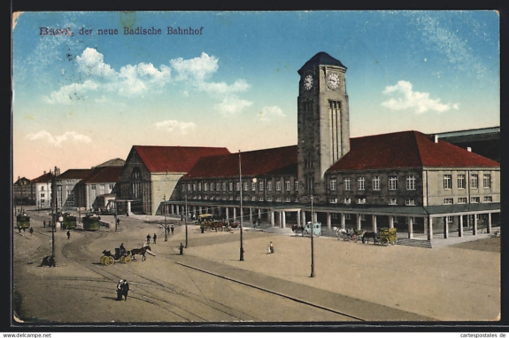 AK Basel, Neuer Badischer Bahnhof Mit Droschkenparkplatz  - Basilea