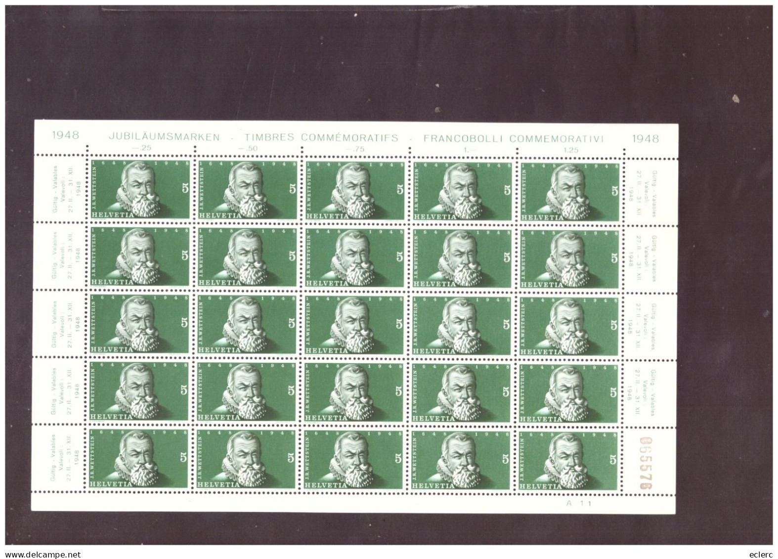 4 FEUILLES COMPLETES No 281-284 - CENTENAIRE DE NEUCHATEL 1848-1948  - MICROS TRACES AUX COINS - COTE: 100.- - Blocks & Sheetlets & Panes