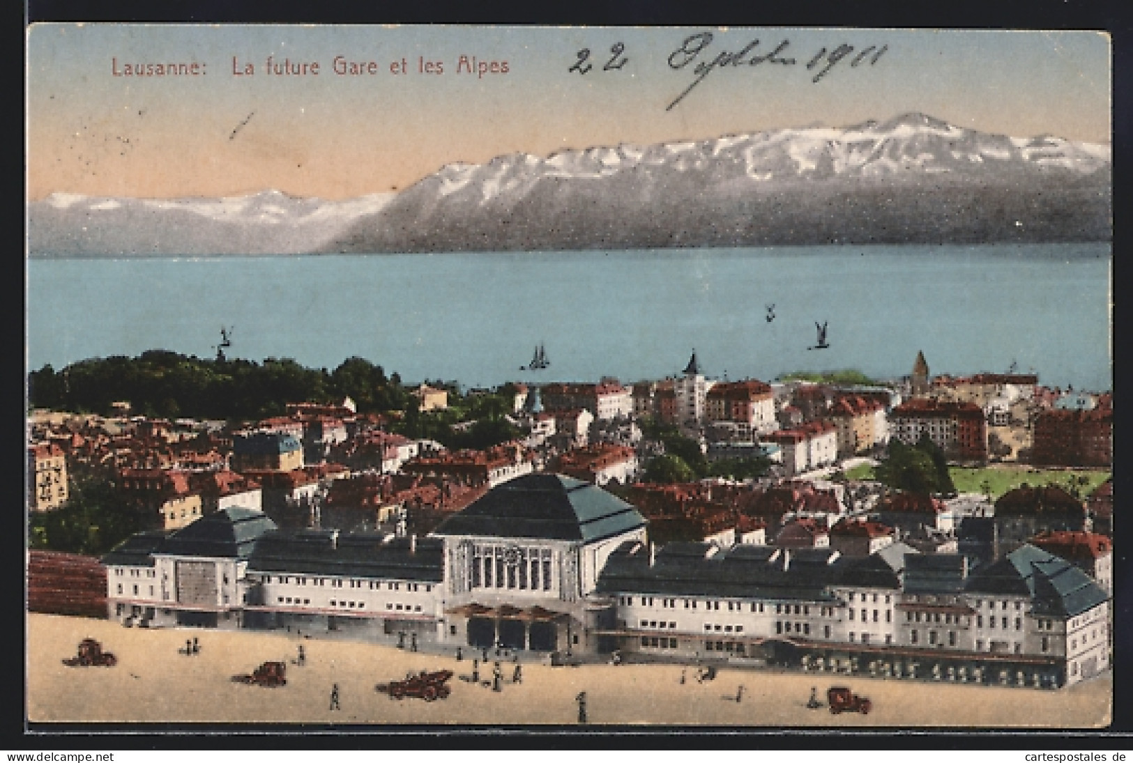AK Lausanne, La Future Gare Et Les Alpes, Bahnhof  - Lausanne