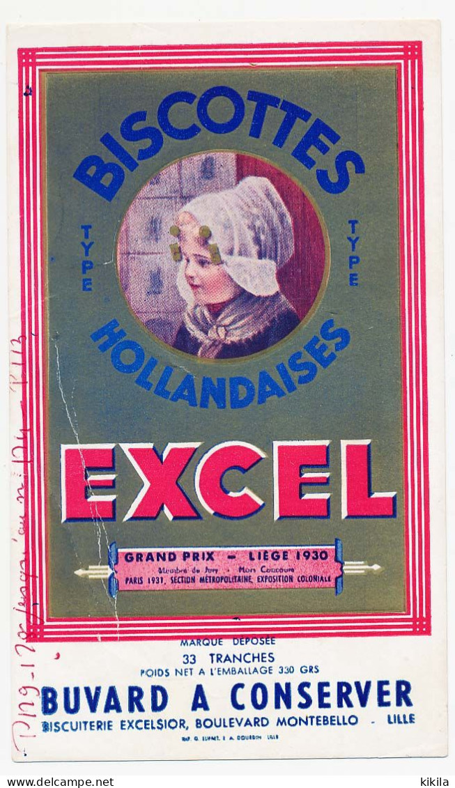 Buvard 10.6 X 18  Biscottes EXCEL Biscuiterie Excelsior Lille - Biscotti