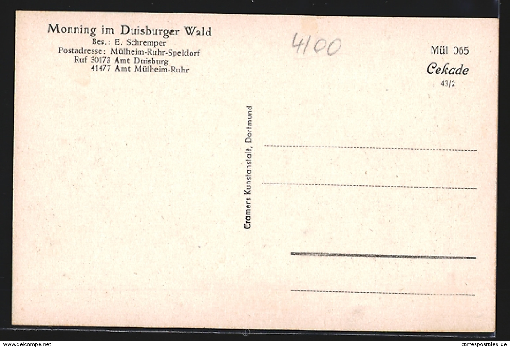 AK Mülheim-Ruhr-Speldorf, Gasthaus Monning Im Duisburger Wald  - Muelheim A. D. Ruhr