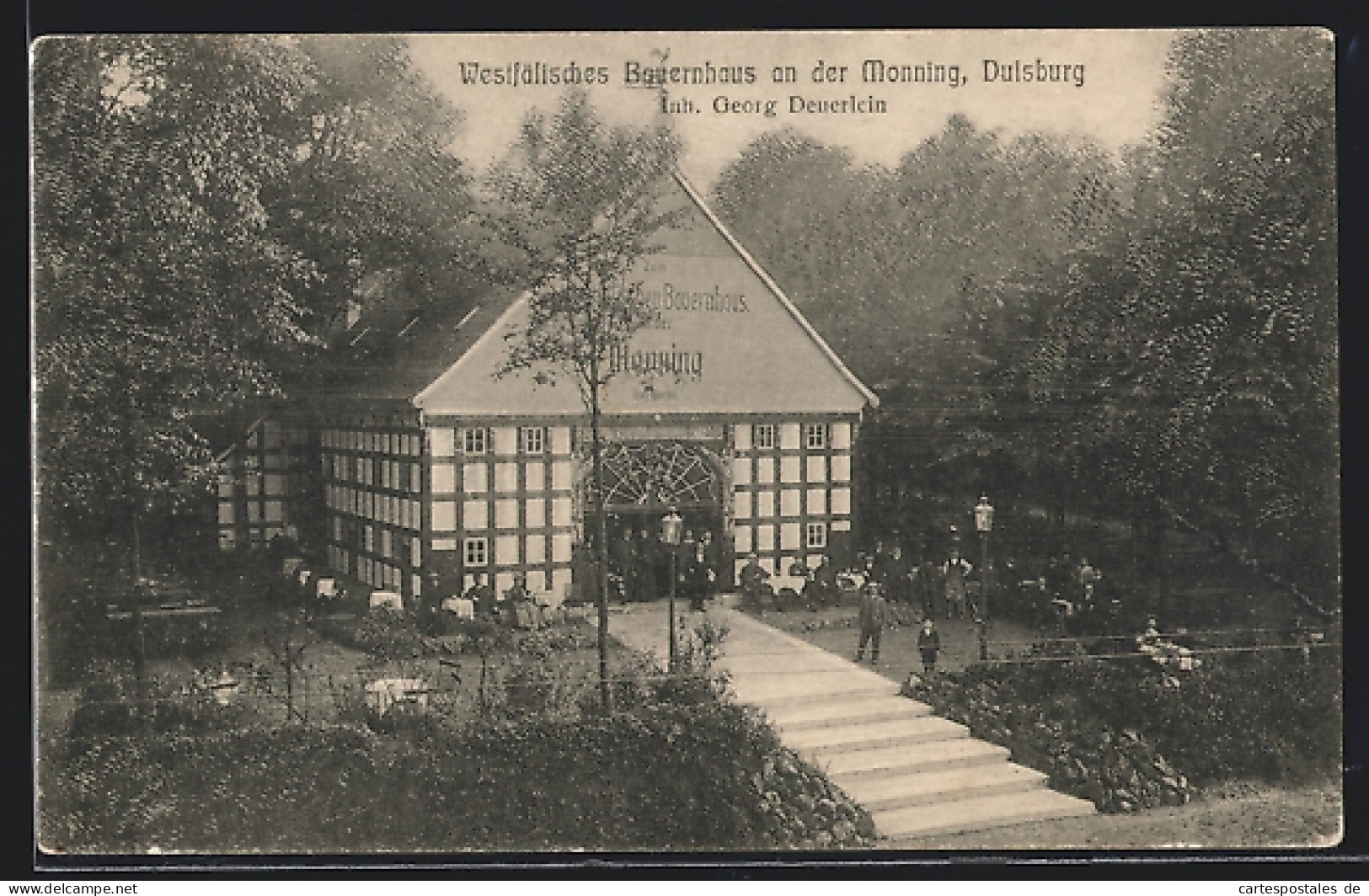 AK Duisburg, Monning, Gasthaus Zum Westfälischen Bauernhaus G. Deuerlein Mit Garten Aus Der Vogelschau  - Duisburg