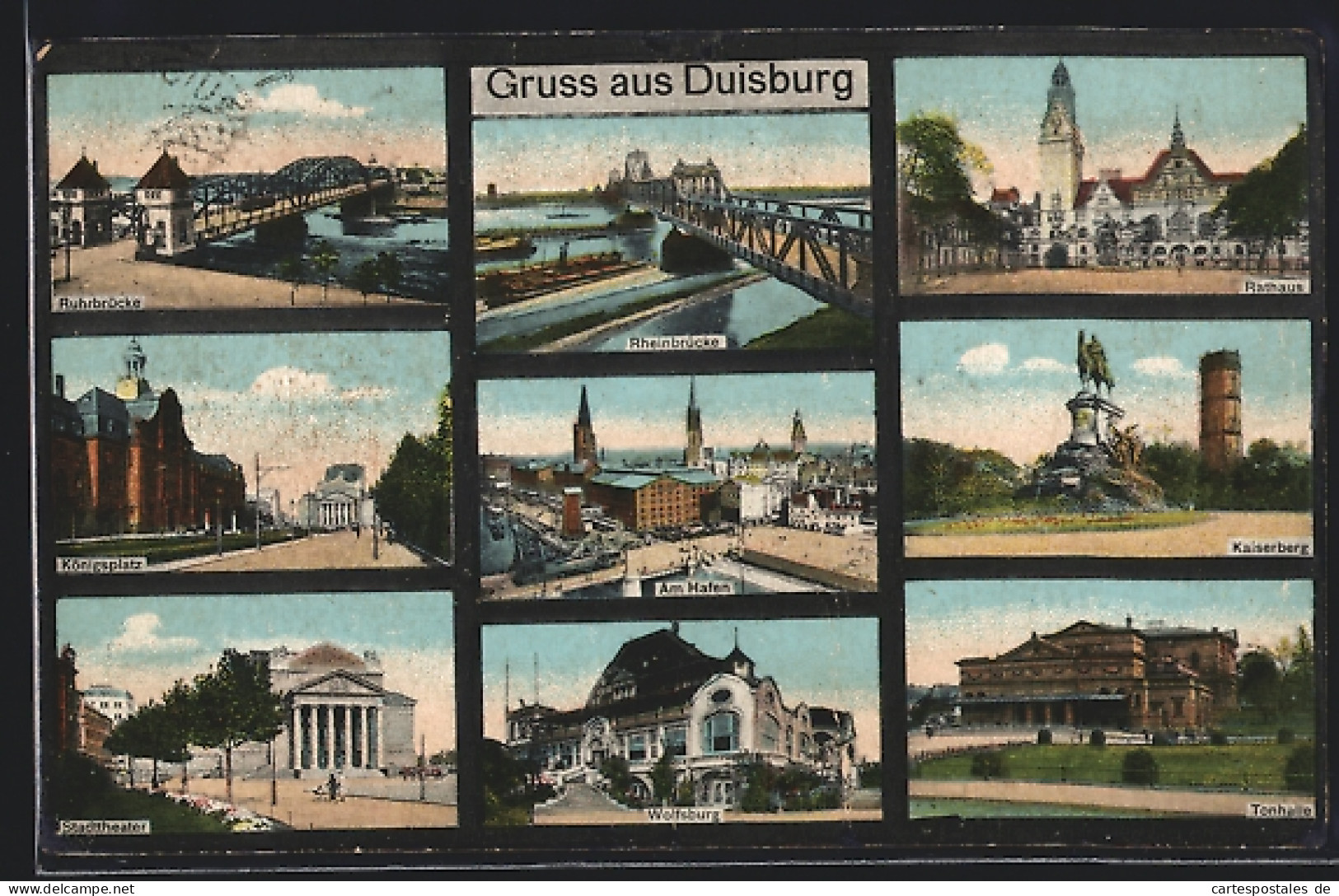 AK Duisburg, Königsplatz, Hafen, Ruhr- Und Rheinbrücke  - Duisburg