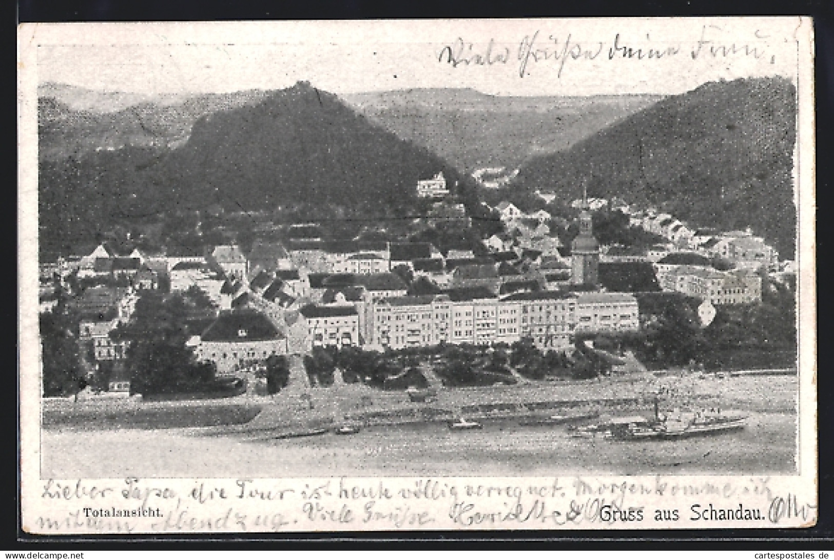 AK Schandau, Ortsansicht Mit Umgebung, Rückseitig Hotel Stadt Berlin F. Schumann  - Bad Schandau