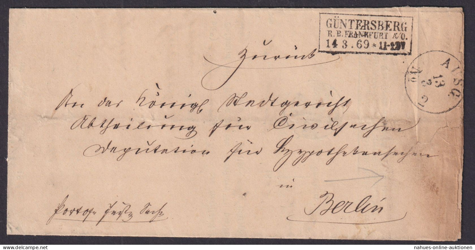 Altdeutschland Preussen Brandenburg Brief R3 Güntersberg R.B Frankfurt Oder Nach - Cartas & Documentos
