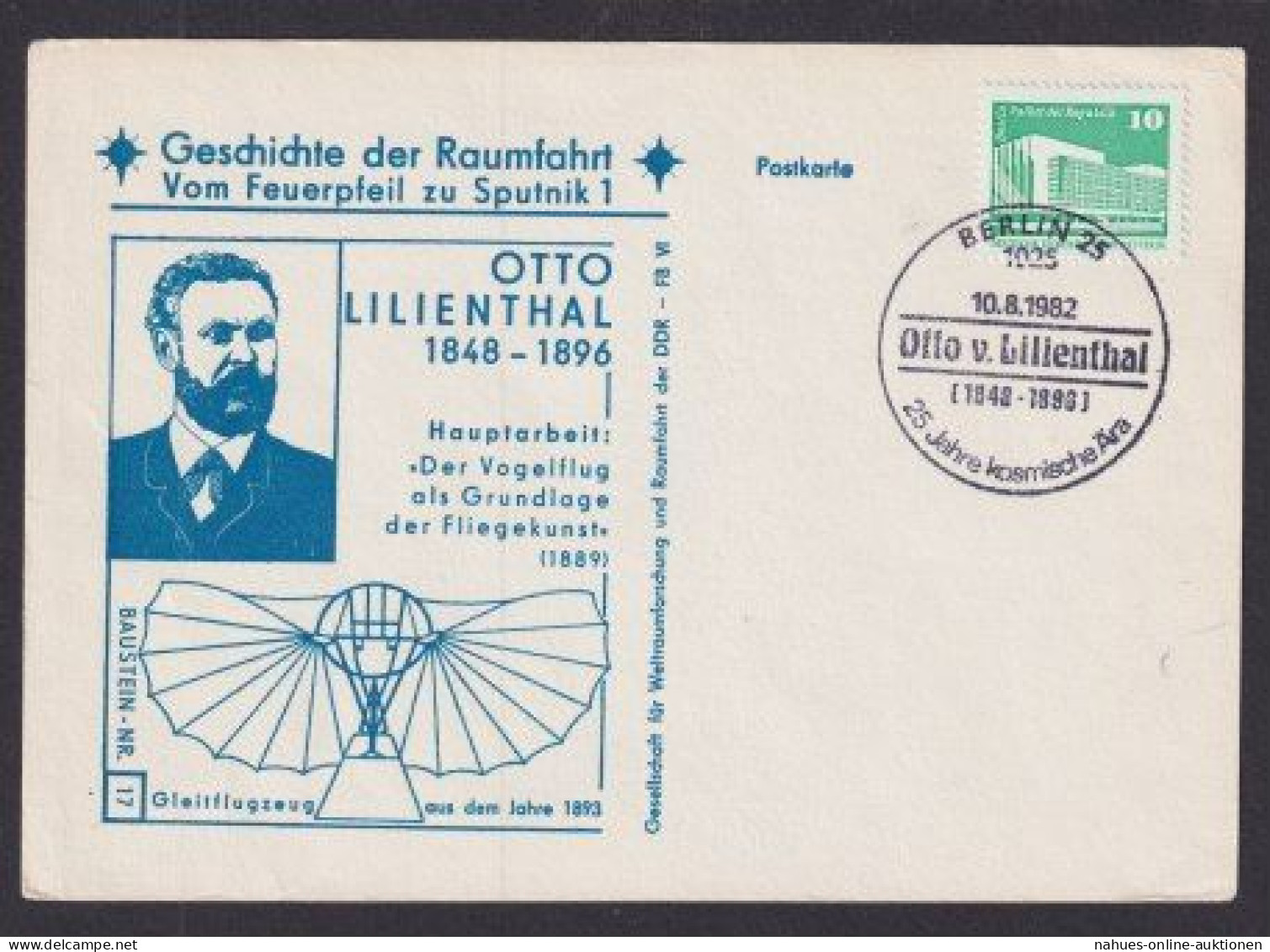 DDR Flugpost Berlin Anlasskarte SST Otto V. Lilienthal Geschichte Der Raumfahrt - Brieven En Documenten