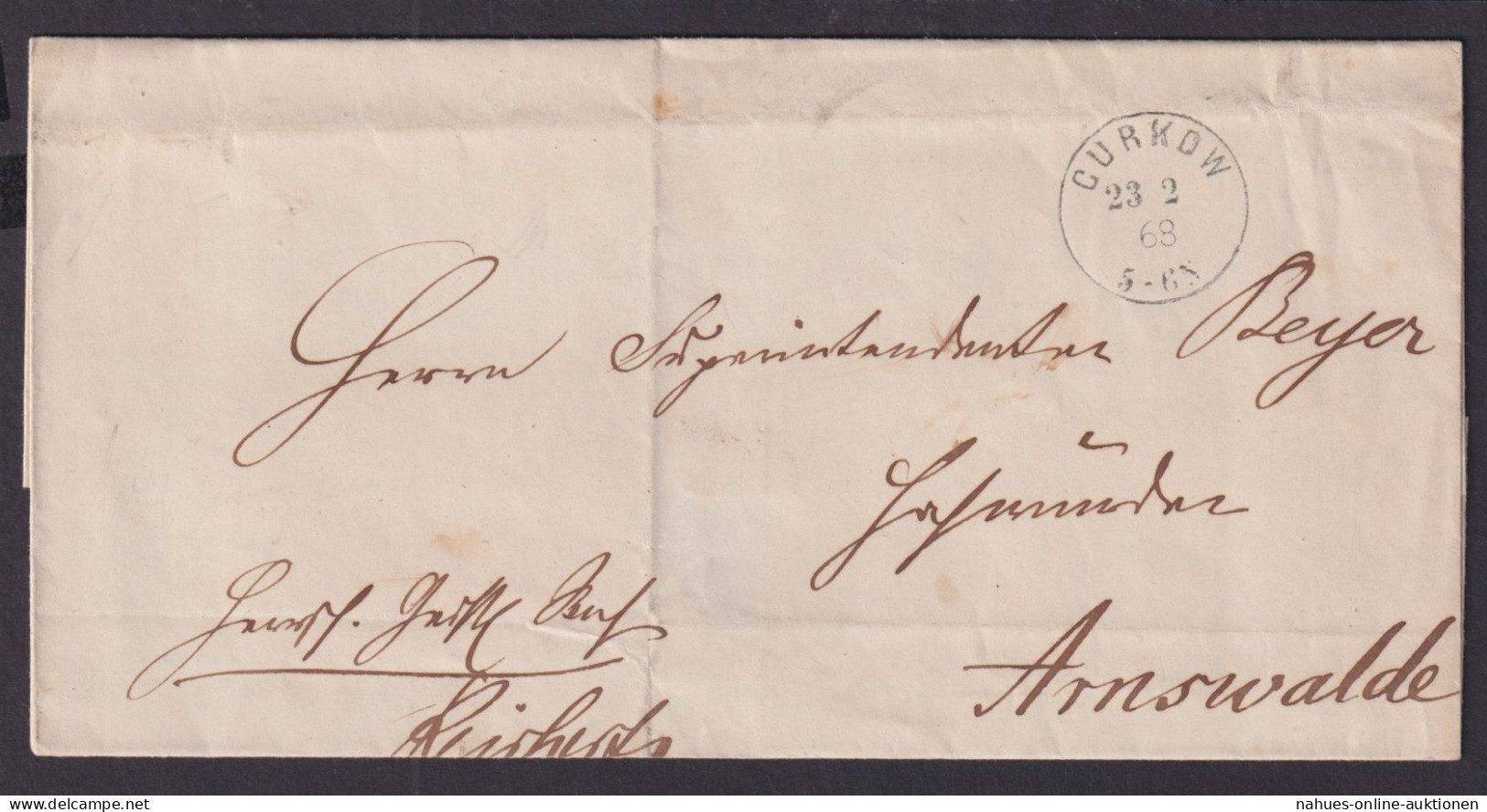 Altdeutschland Preussen Brandenburg Brief Guter K1 Gurkow N. Arswalde 23.2.1868 - Storia Postale