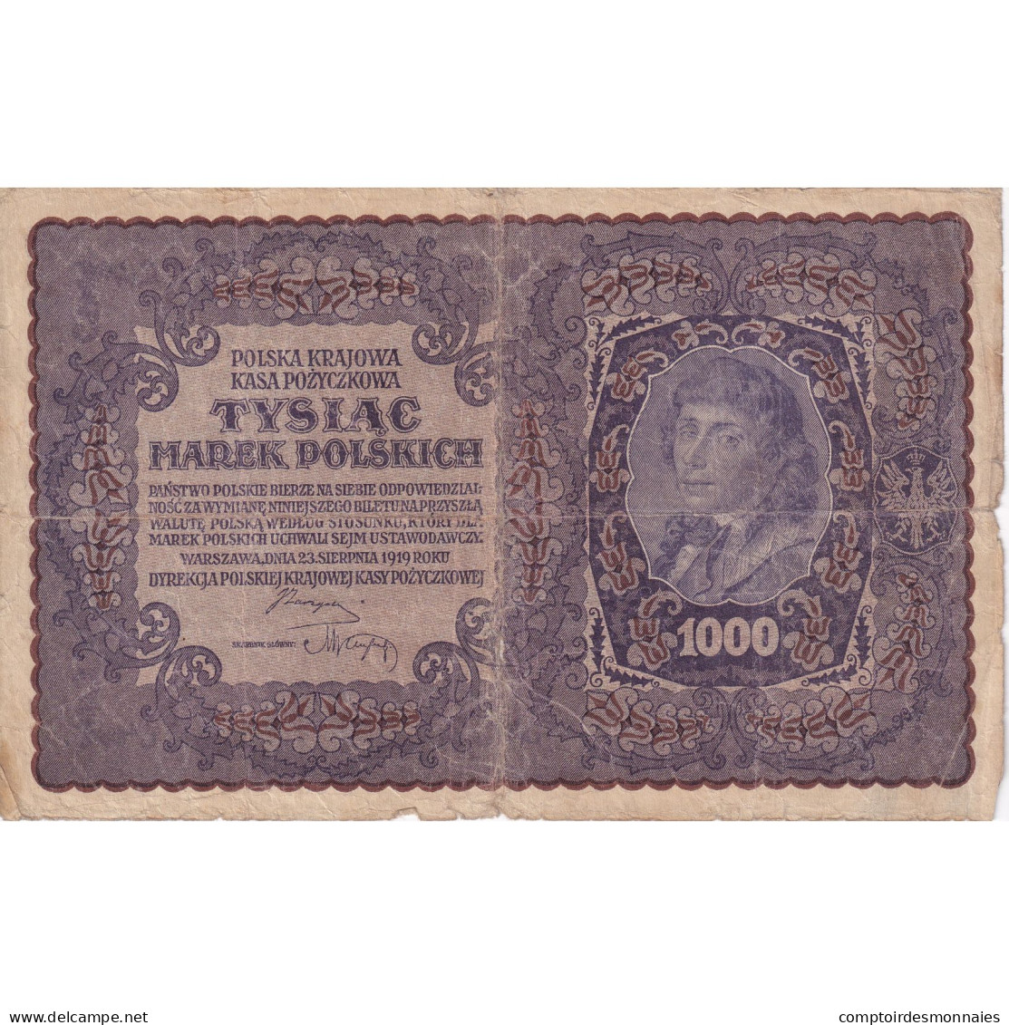 Billet, Pologne, 1000 Marek, 1919, 1919-08-23, KM:29, TB - Polonia