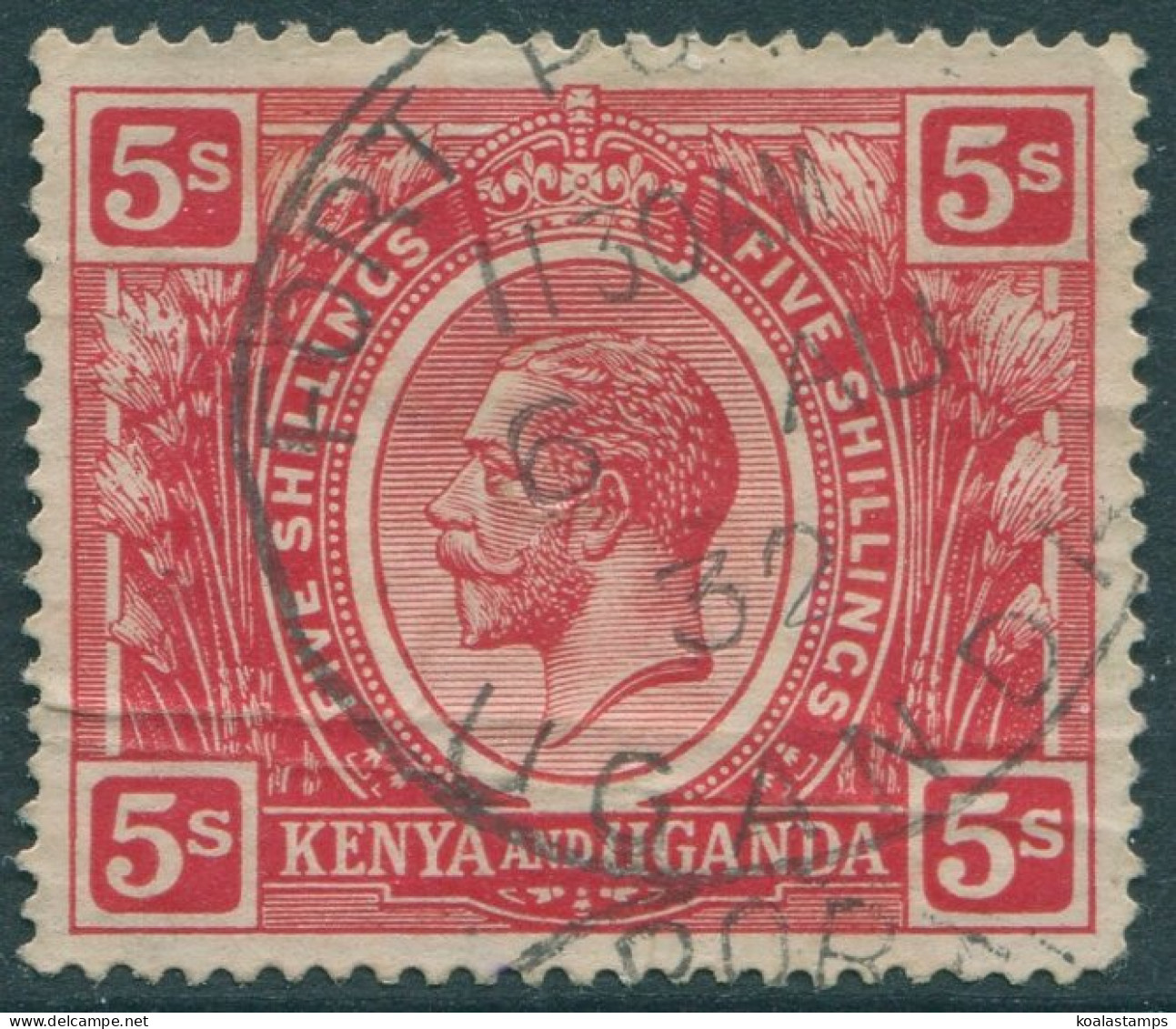 Kenya Uganda And Tanganyika 1922 SG92 5s Carmine-red KGV FU (amd) - Kenya, Uganda & Tanganyika