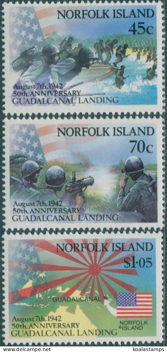 Norfolk Island 1992 SG534-536 WWII Guadalcanal Set MNH - Isola Norfolk