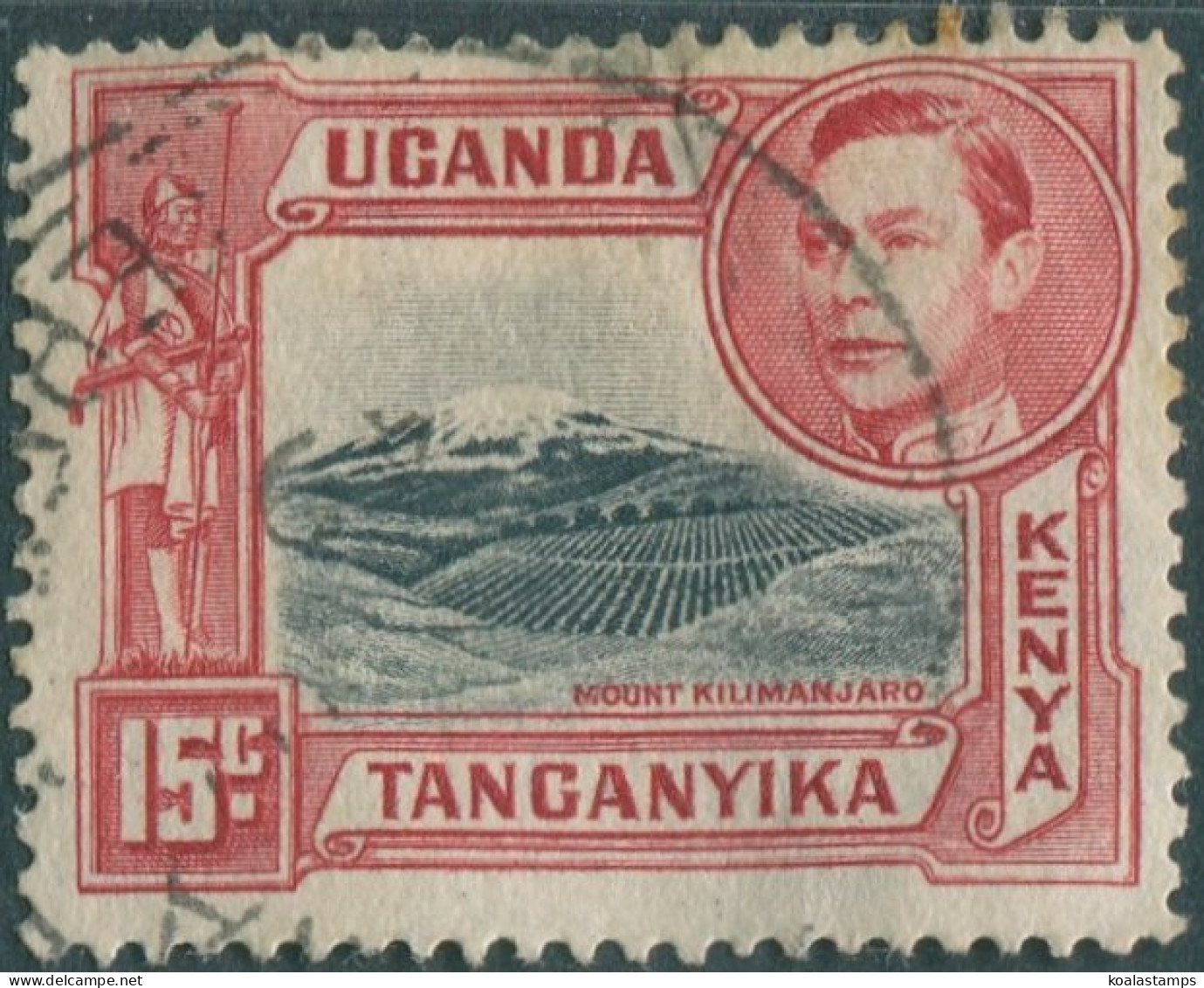 Kenya Uganda And Tanganyika 1938 SG137a 15c Black And Rose-red KGVI Killimanjaro - Kenya, Uganda & Tanganyika