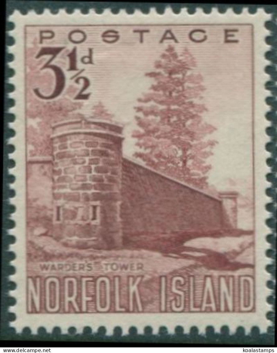 Norfolk Island 1953 SG13 3½d Red Warder's Tower MNH - Norfolkinsel
