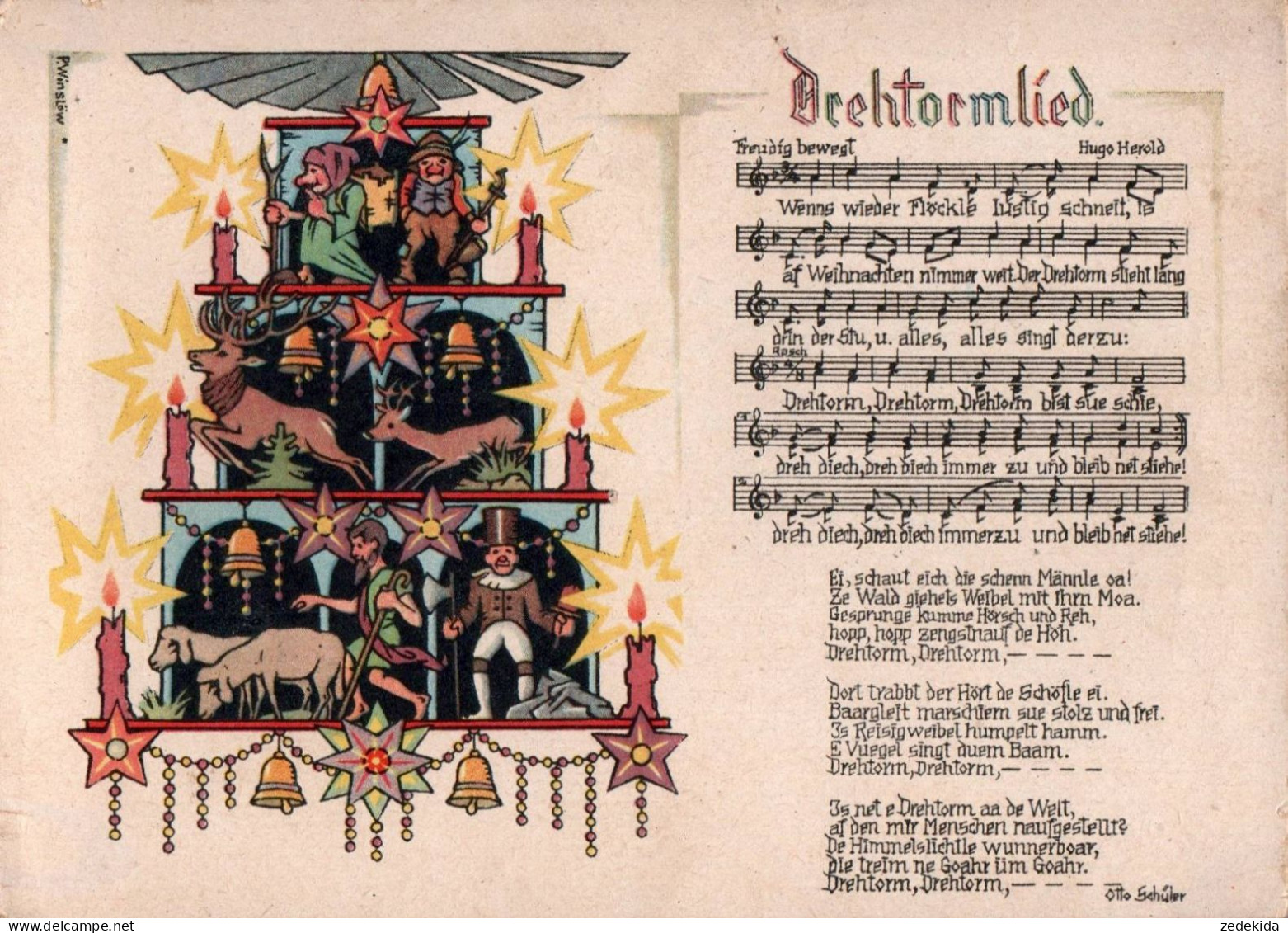 H1829 - Otto Schüler Liedkarte - Drehtormlied - A. Winslöw Künstlerkarte - Pyramide - Music And Musicians