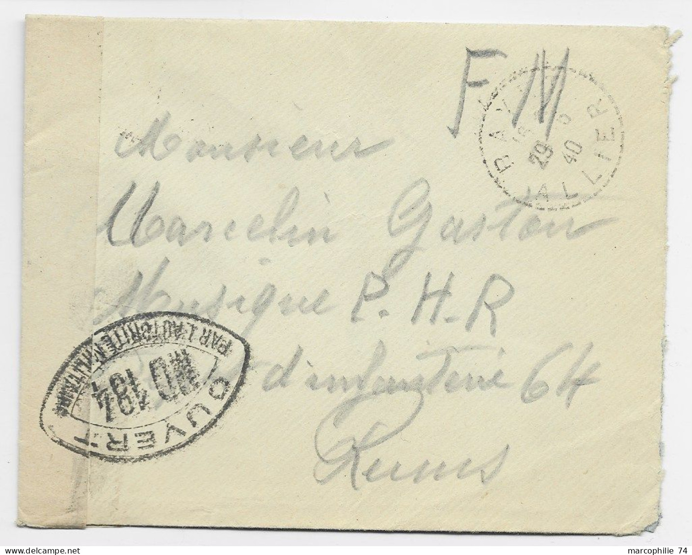 ALLIER LETTRE FM BAYET ALLIER 1940 POUR REIMS  MARNE + CENSURE ND 184 - Oorlog 1939-45