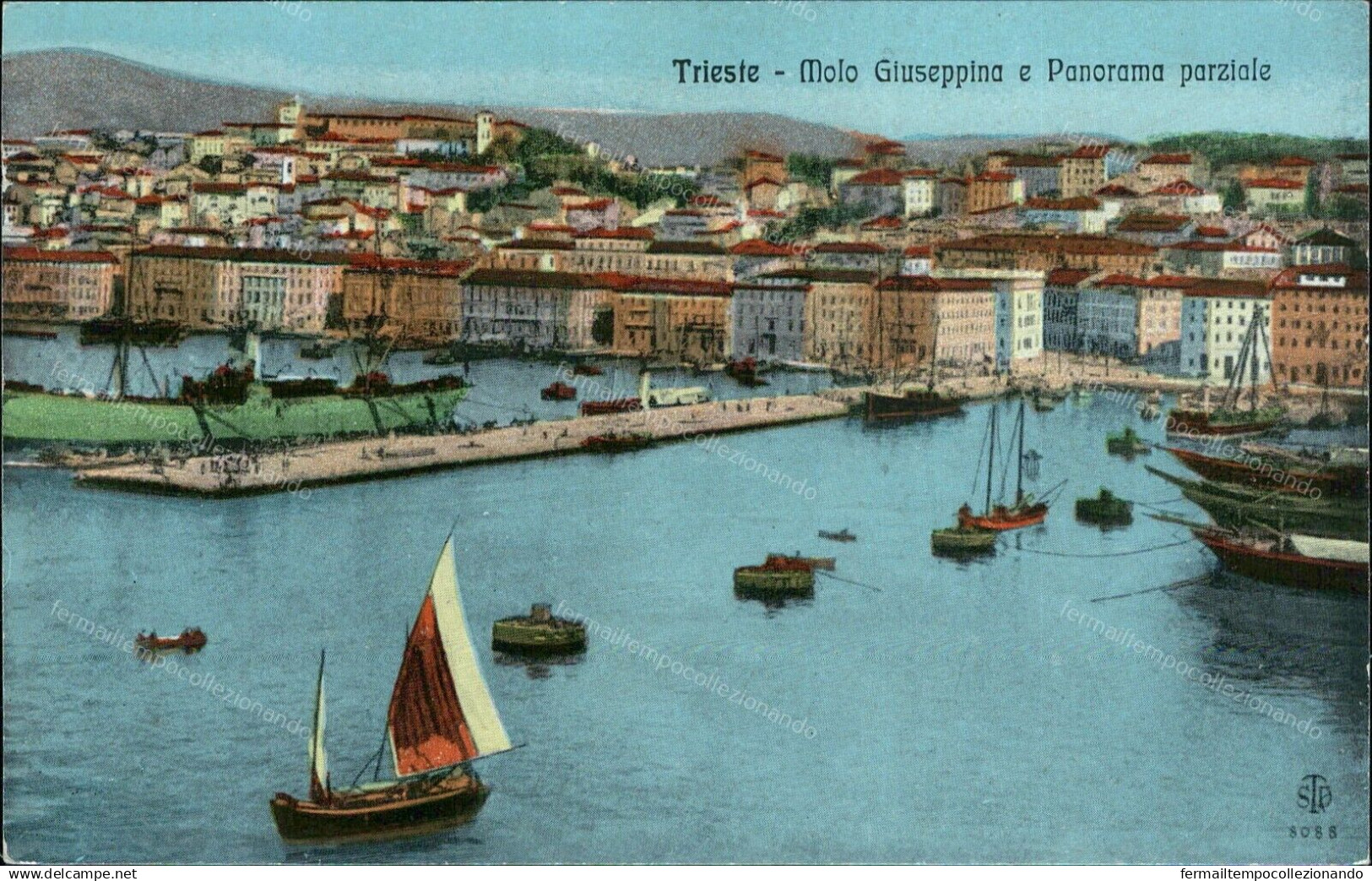 Bu627 Cartolina  Trieste Citta' Molo Giuseppina E Panorama Parziale   Friuli - Trieste