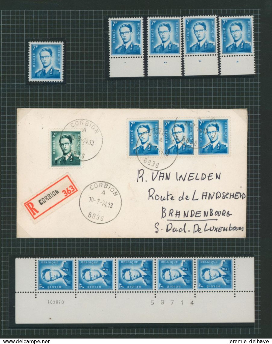 Baudouin à Lunettes - Page De Collection : N°1069Ba** : N° De Planche 1 à 4 + Coin Daté (1970/71,  3x) + Lettre - 1953-1972 Bril