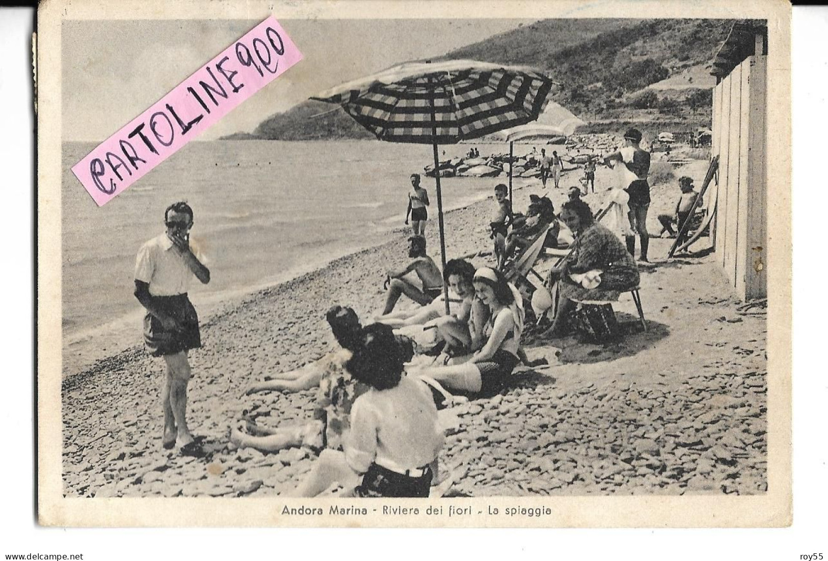 Liguria-savona-andora Marina La Spiaggia Balla Animatissima Veduta Con Bagnanti Fine Anni 40 (v.retro) - Otros & Sin Clasificación