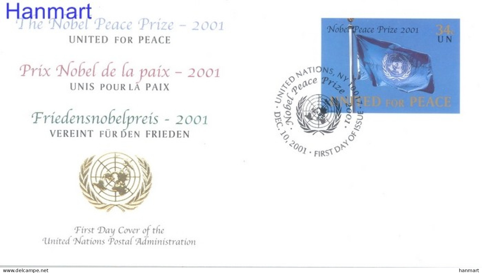 UNO New York 2001 Mi 888 FDC  (FDC ZS1 UNN888) - Nobelprijs