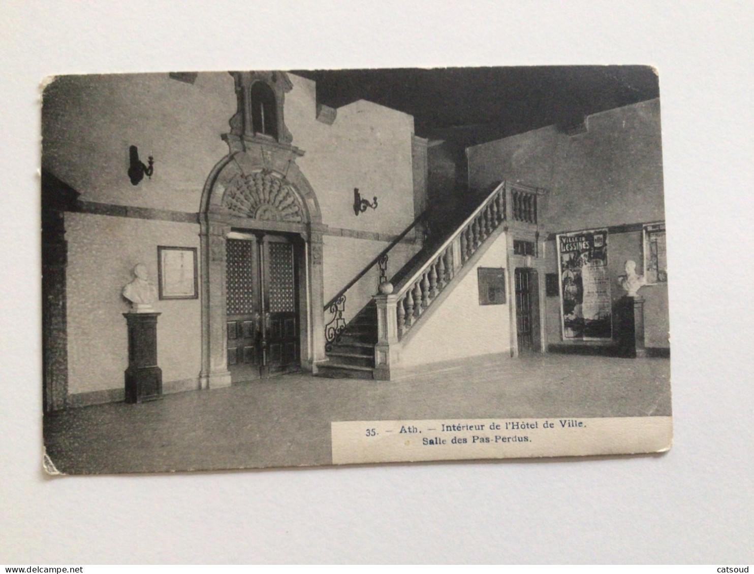 Carte Postale Ancienne (1910)  ATH Intérieur De L’Hôtel De Ville Salle Des Pas-Perdus - Ath