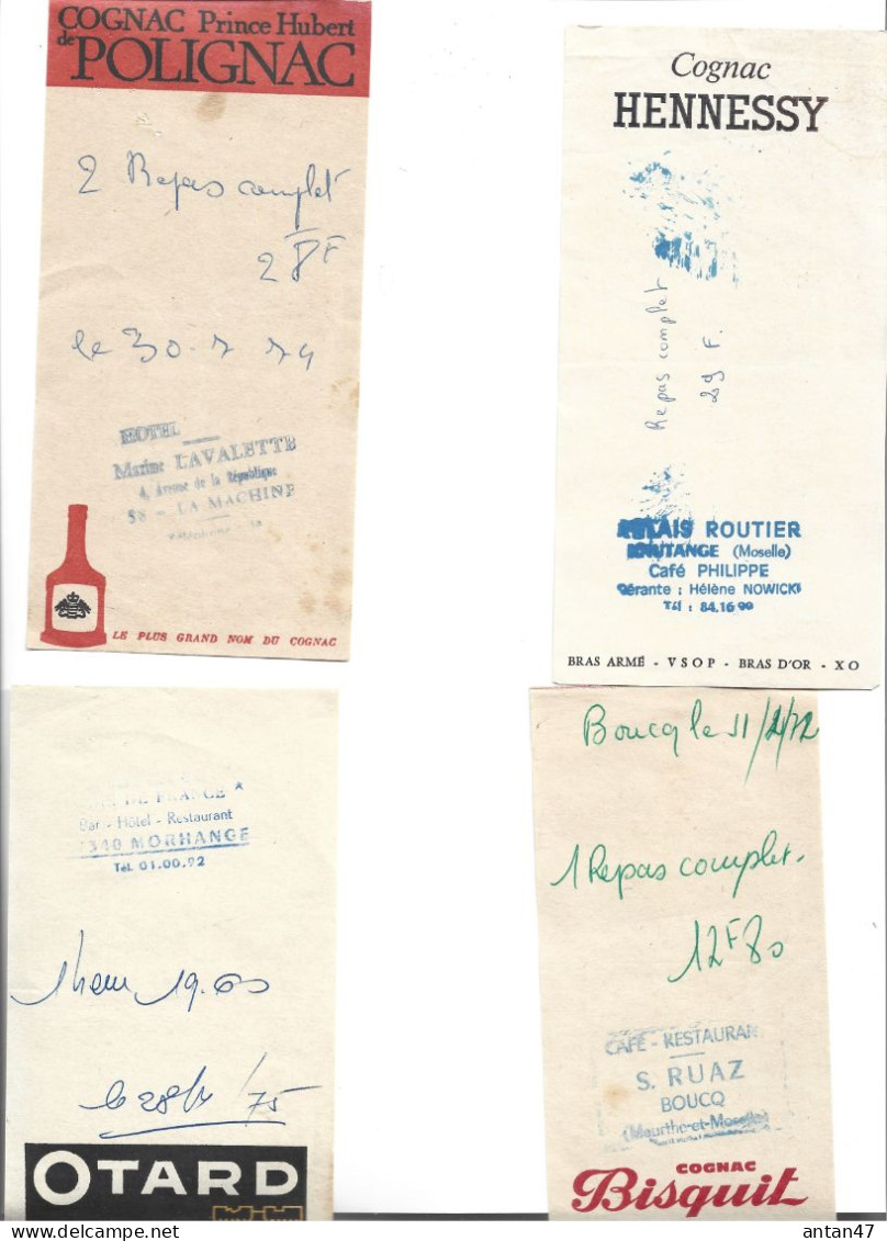 12 Facturettes Restaurants / Pub COGNAC Martell Camus Croizet Courvoisier Bisquit Polignac  Hennessy Otard Hardy - 1950 - ...