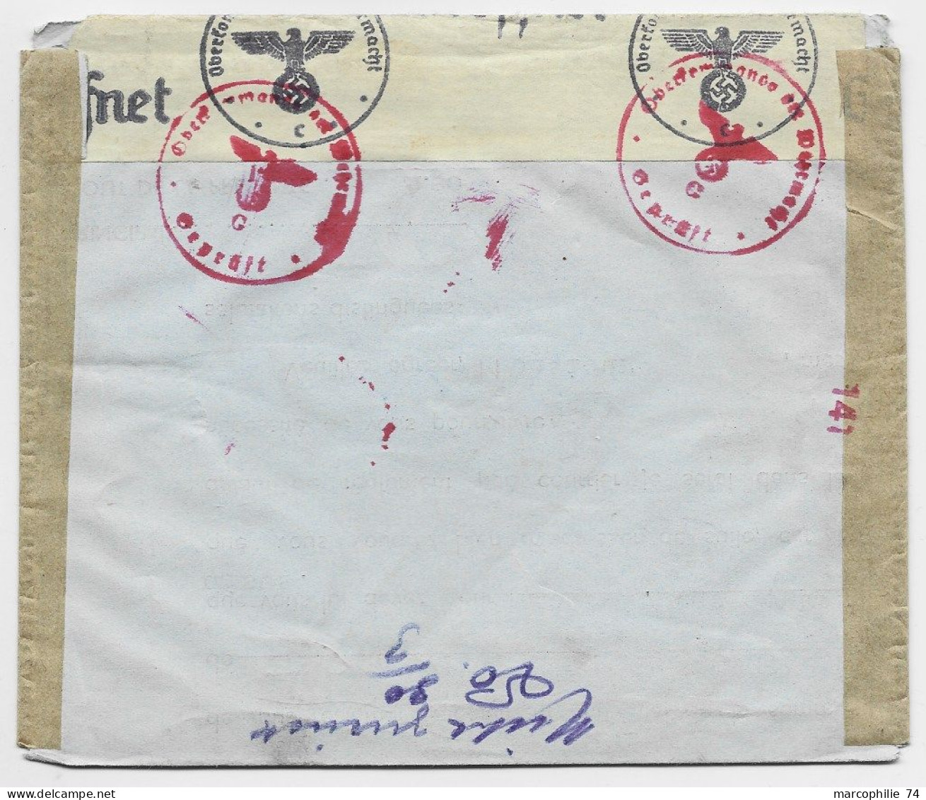 FRANCE IRIS 1FRX2+50C PAIX LETTRE COVER BRIEF REIMS 1941 POUR BITCHE MOSELLE +  ZURUCK + CENSURE NAZI - 2. Weltkrieg 1939-1945